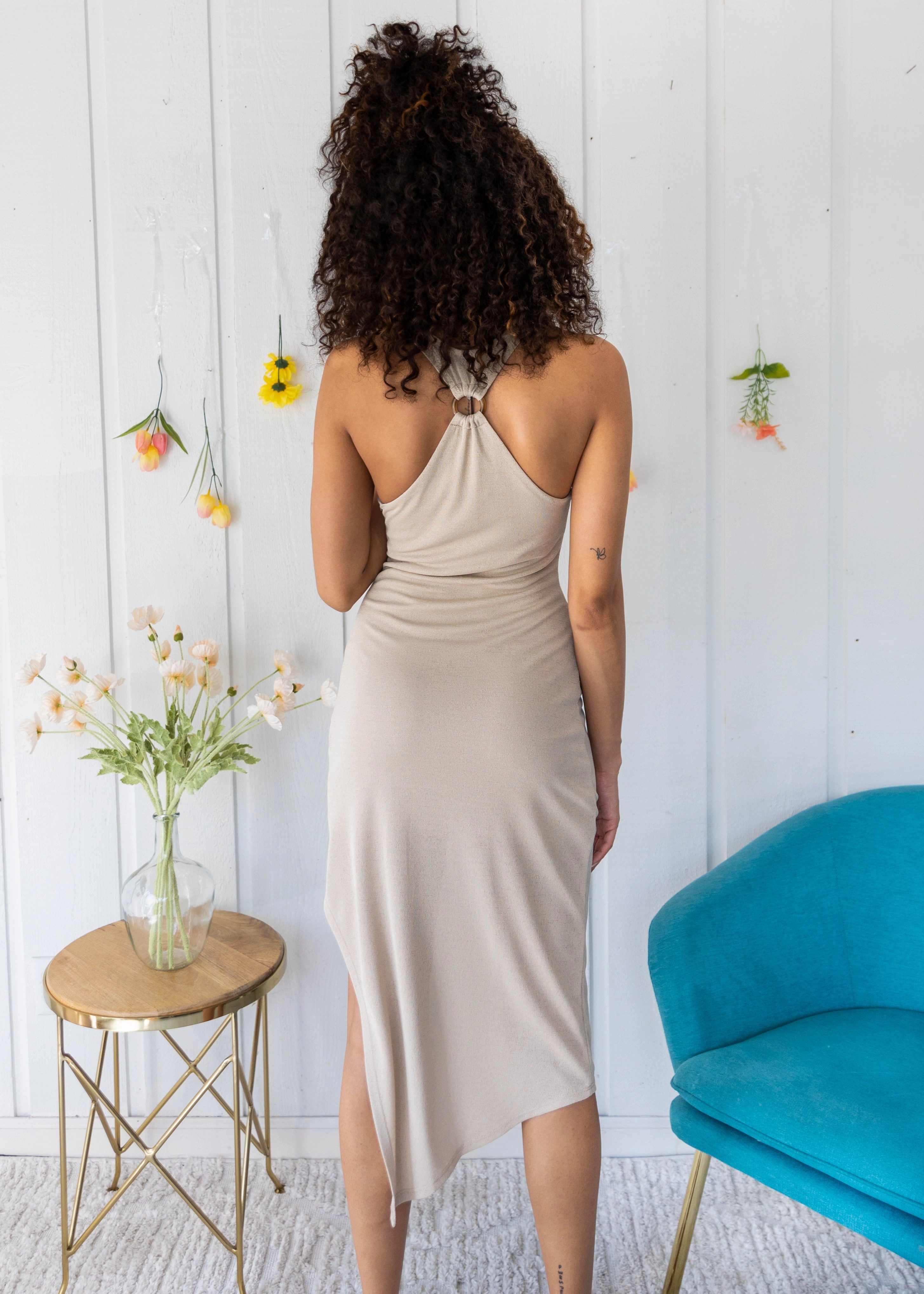 VIXEN HIGH NECK ANGLE HEM DRESS Sheer Light Music-Concert