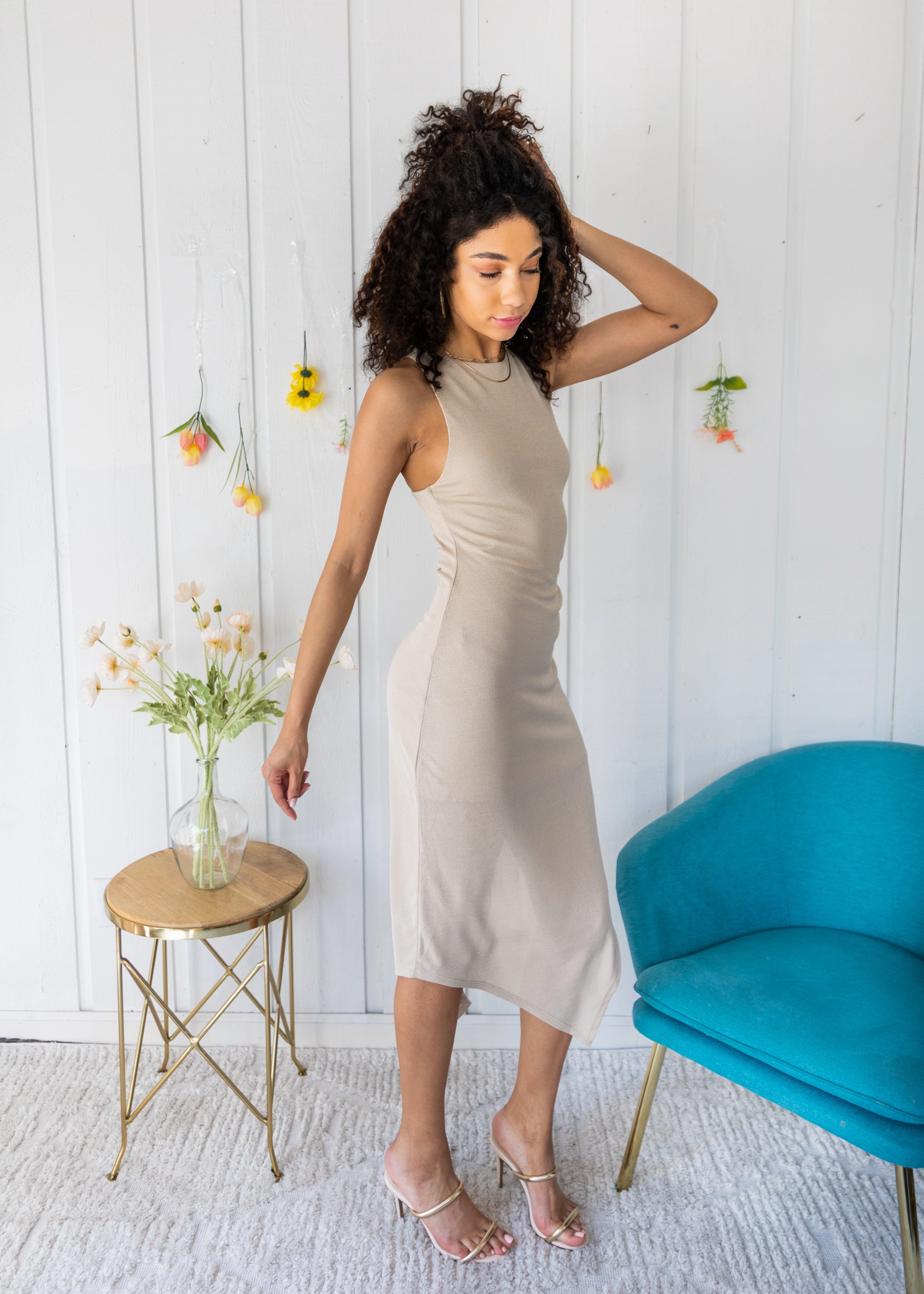 Smooth-Lining VIXEN HIGH NECK ANGLE HEM DRESS