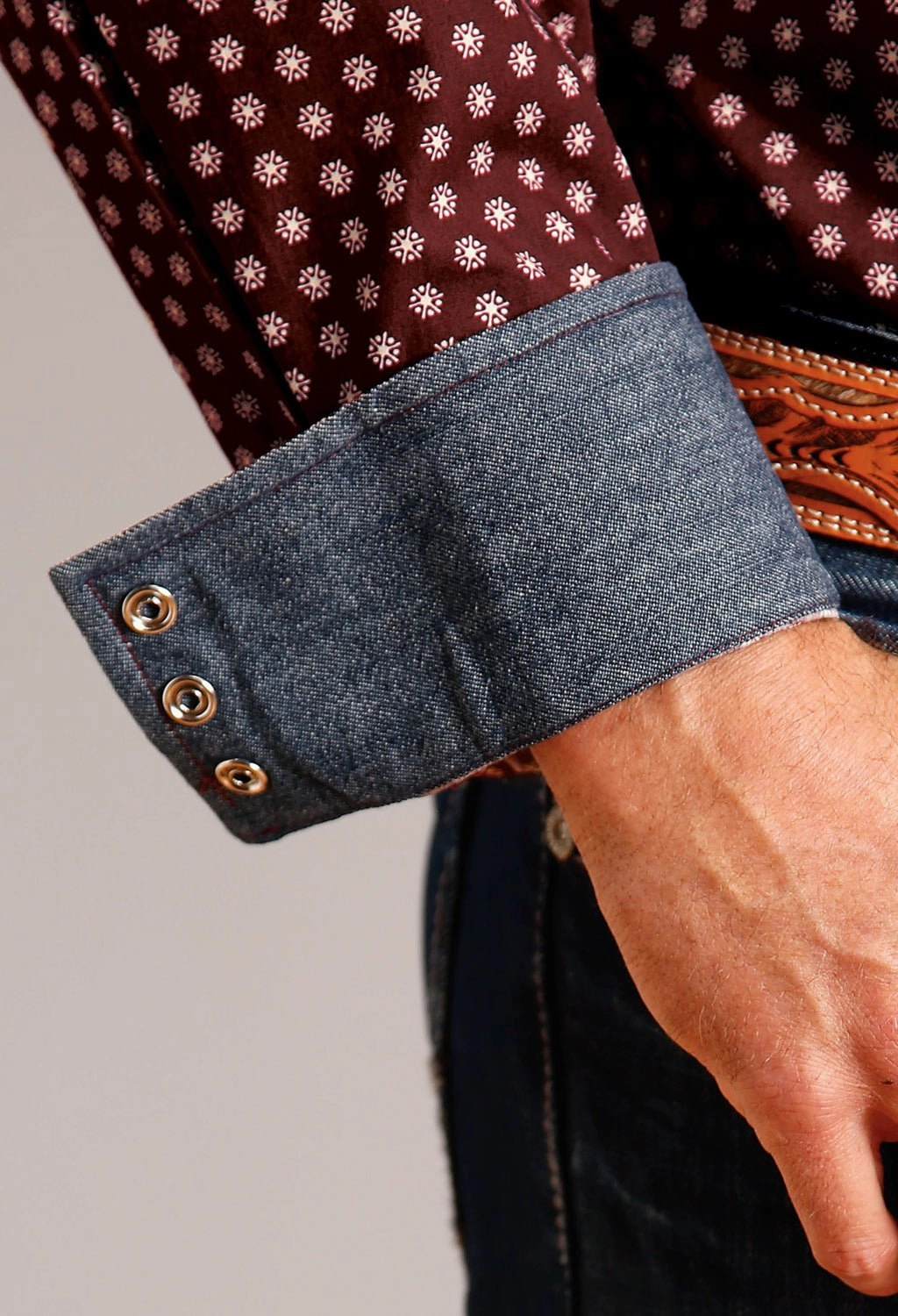 Stetson Mens Geometric Sunburst Wine 100% Cotton L/S Shirt Oversized style Modern Fit