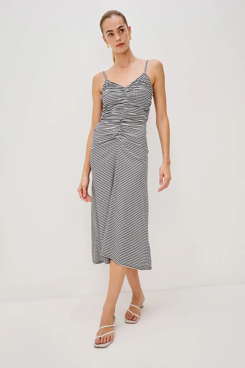 Mari Dress in Navy Gingham Mid Season