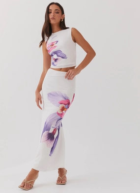 Waiting For Dawn Mesh Maxi Skirt - White Cozy Vibes Leather Look