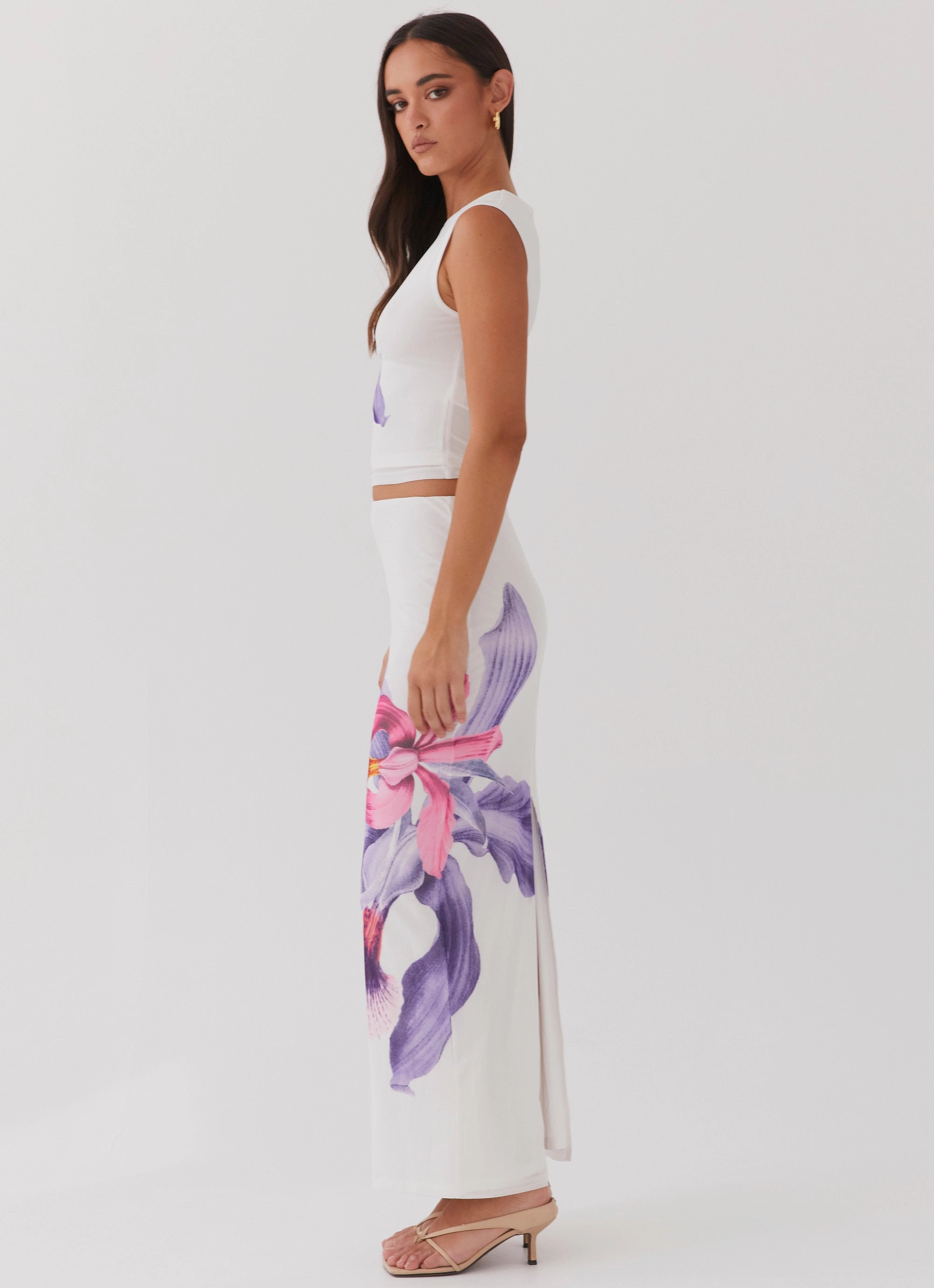 Layer Combo Comfort Fit Waiting For Dawn Mesh Maxi Skirt - White