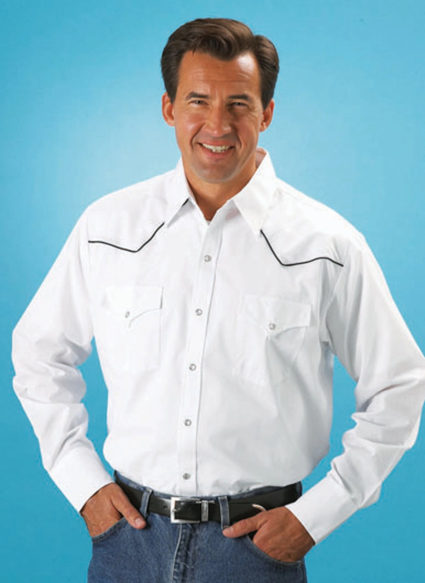 Premium Feel Ely & Walker Mens Solid White Western Shirt L/S Poly/Cotton