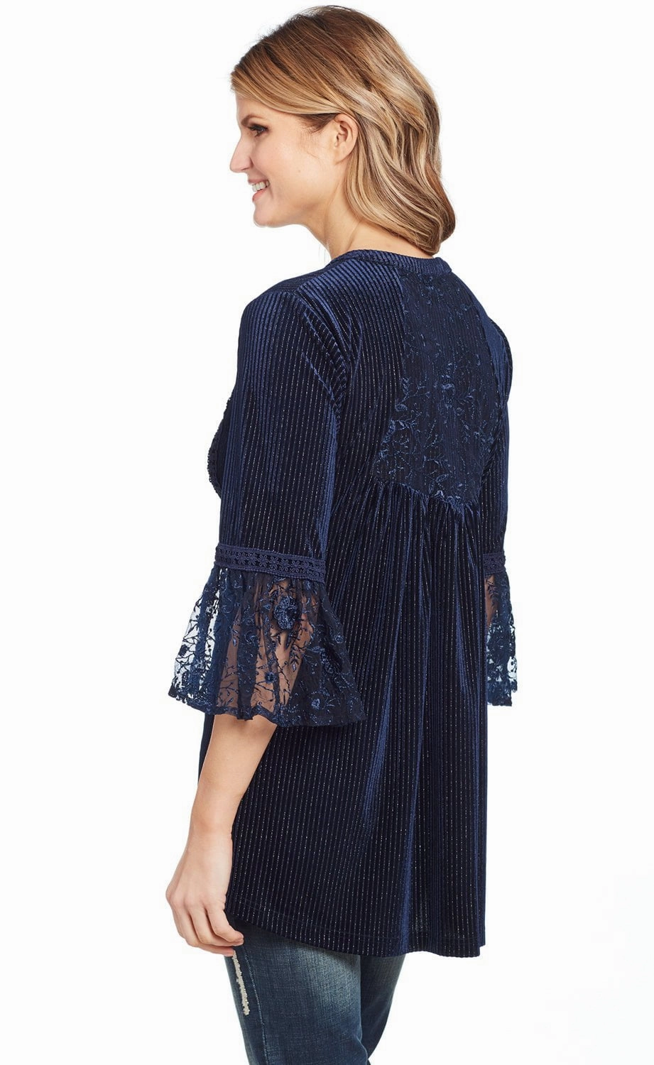 Cowgirl Up Womens Navy Polyester Layered Western Tunic S/S Retro Vibe Versatile Layering Piece