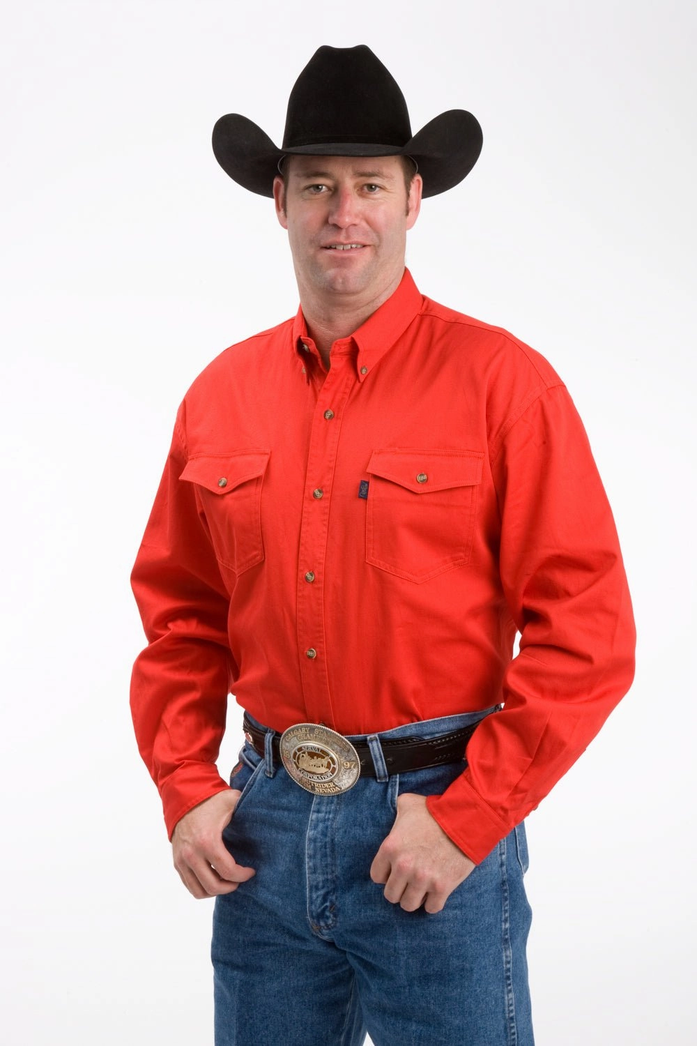 Roper Mens Red 100% Cotton Button Front BD L/S Tall Shirt Water Repellent Finish