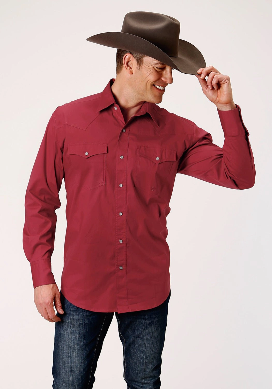 Flexible Movement Roper Mens Red Cotton Blend Stretch Poplin L/S Tall Shirt