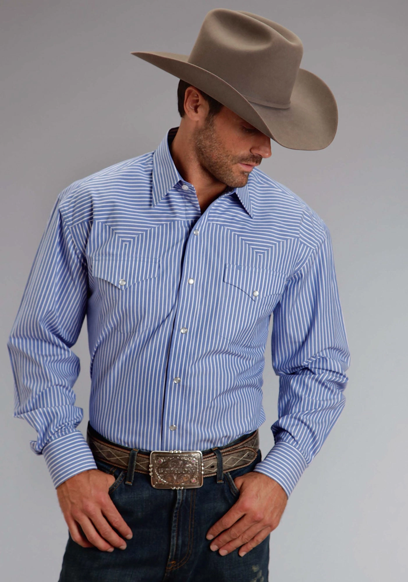 Stetson Mens Candy Stripe Periwinkle 100% Cotton L/S Shirt Eye-Catching Pattern Casual Elegance