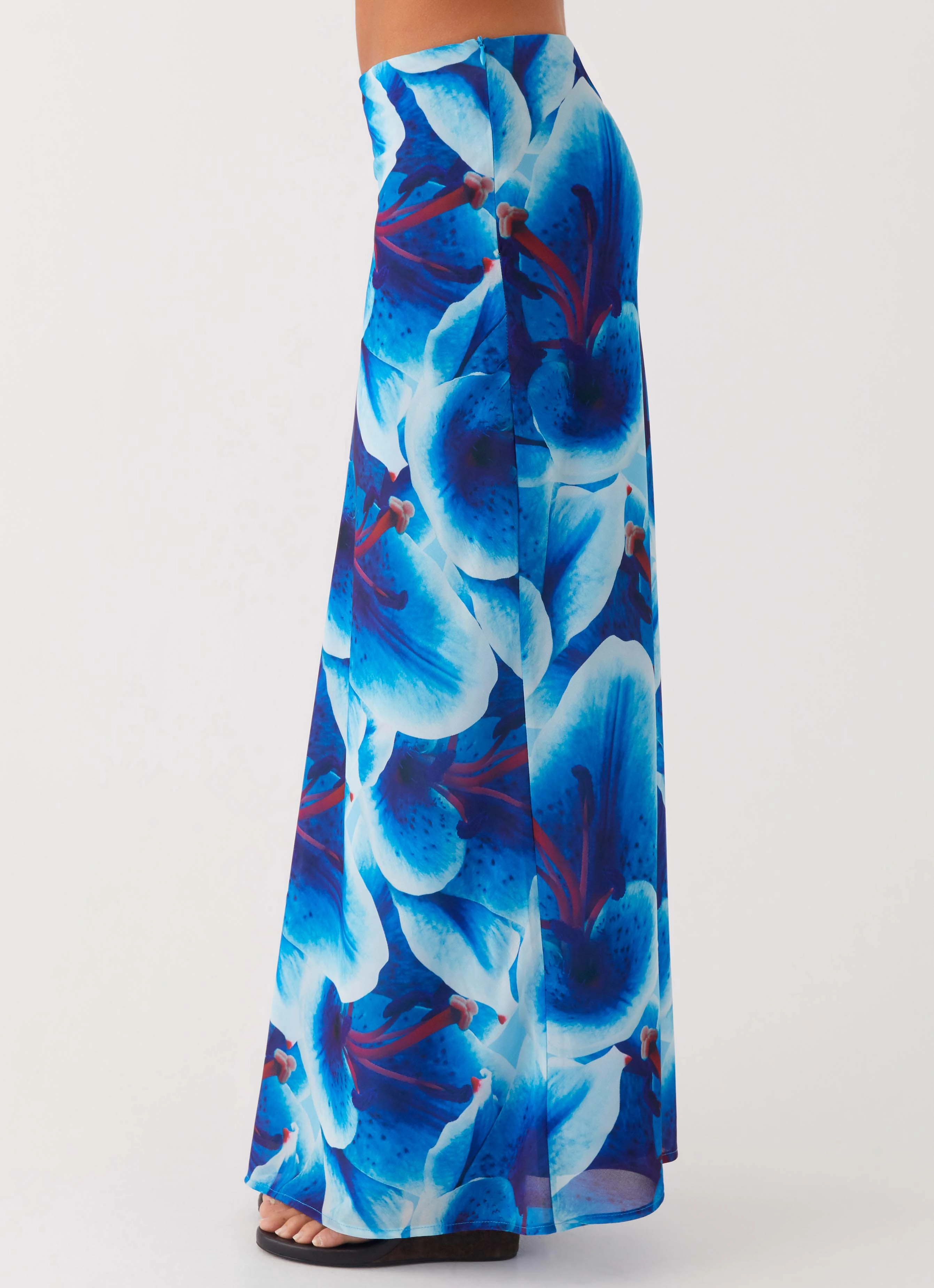 Another Life Chiffon Maxi Skirt - Turquoise Floral Embossed Detail