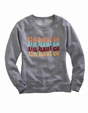 Trendy Knit Breathable Textured Fabric Tin Haul Womens Grey Cotton Blend Multi-Color Logo Sweatshirt