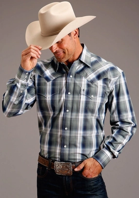 Durable Fabric Stetson Mens Green 100% Cotton Lucky Diamond L/S 2 Pkt Shirt