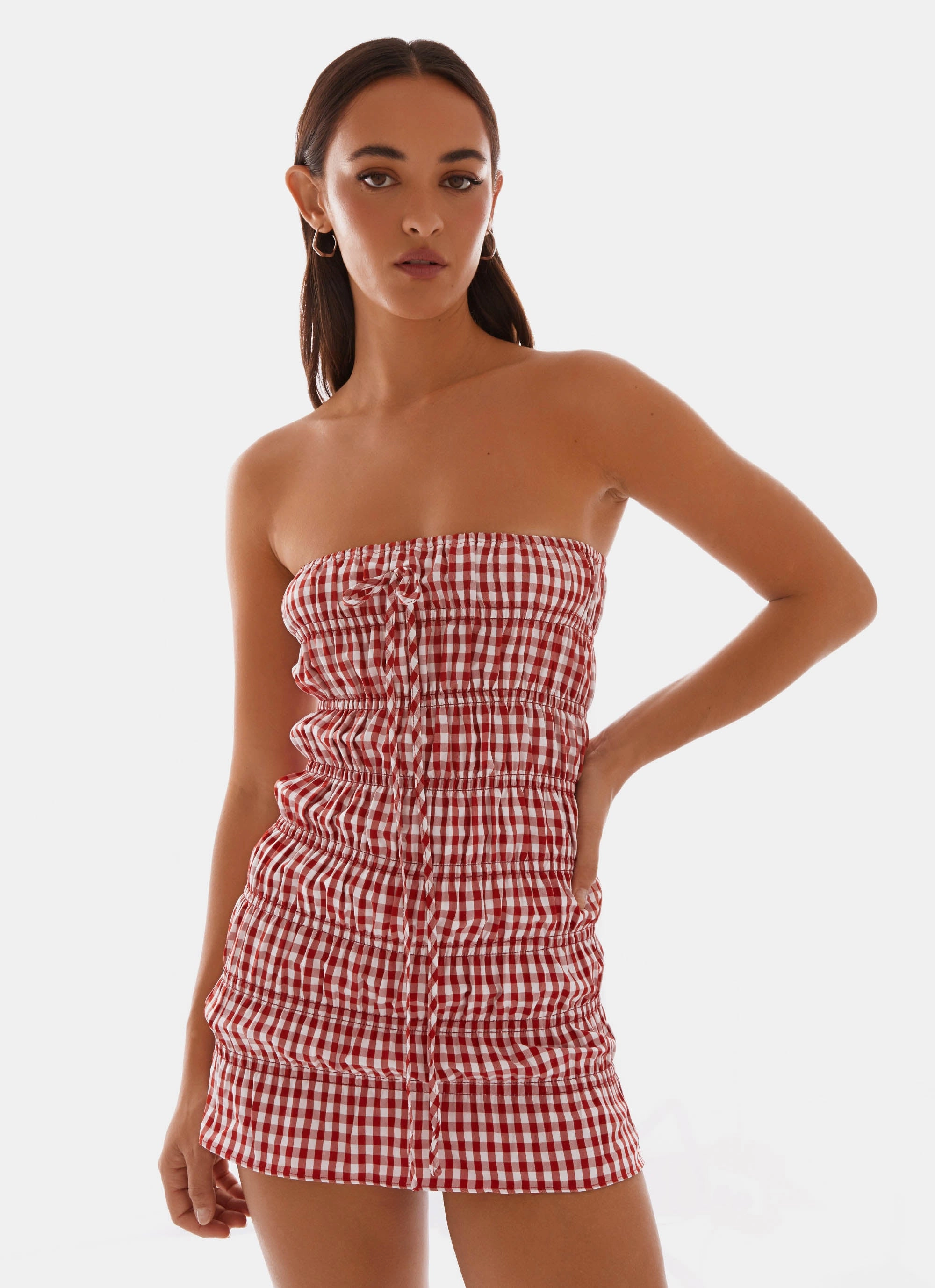 Adele Mini Dress - Red Gingham Ceremony Ready Live Soft