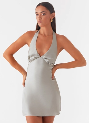 Heavy Hearted Mini Dress - Sage Soft Volume Waist Seam