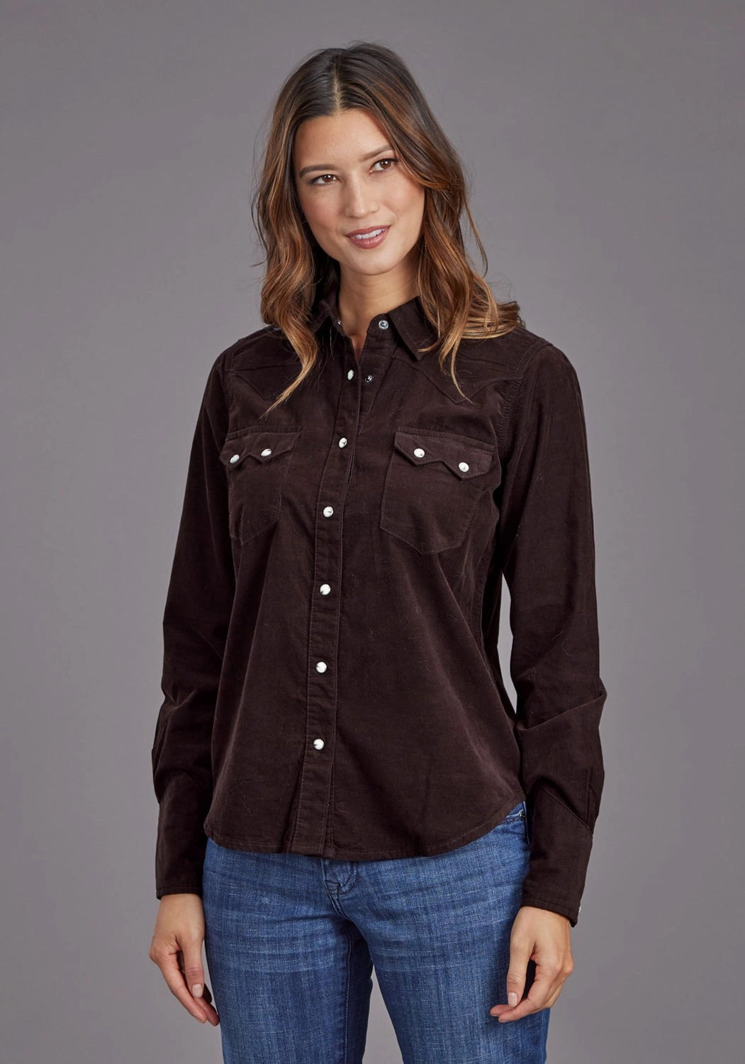 Date night handmade touch Stetson Womens Corduroy Denim Brown 100% Cotton L/S Shirt