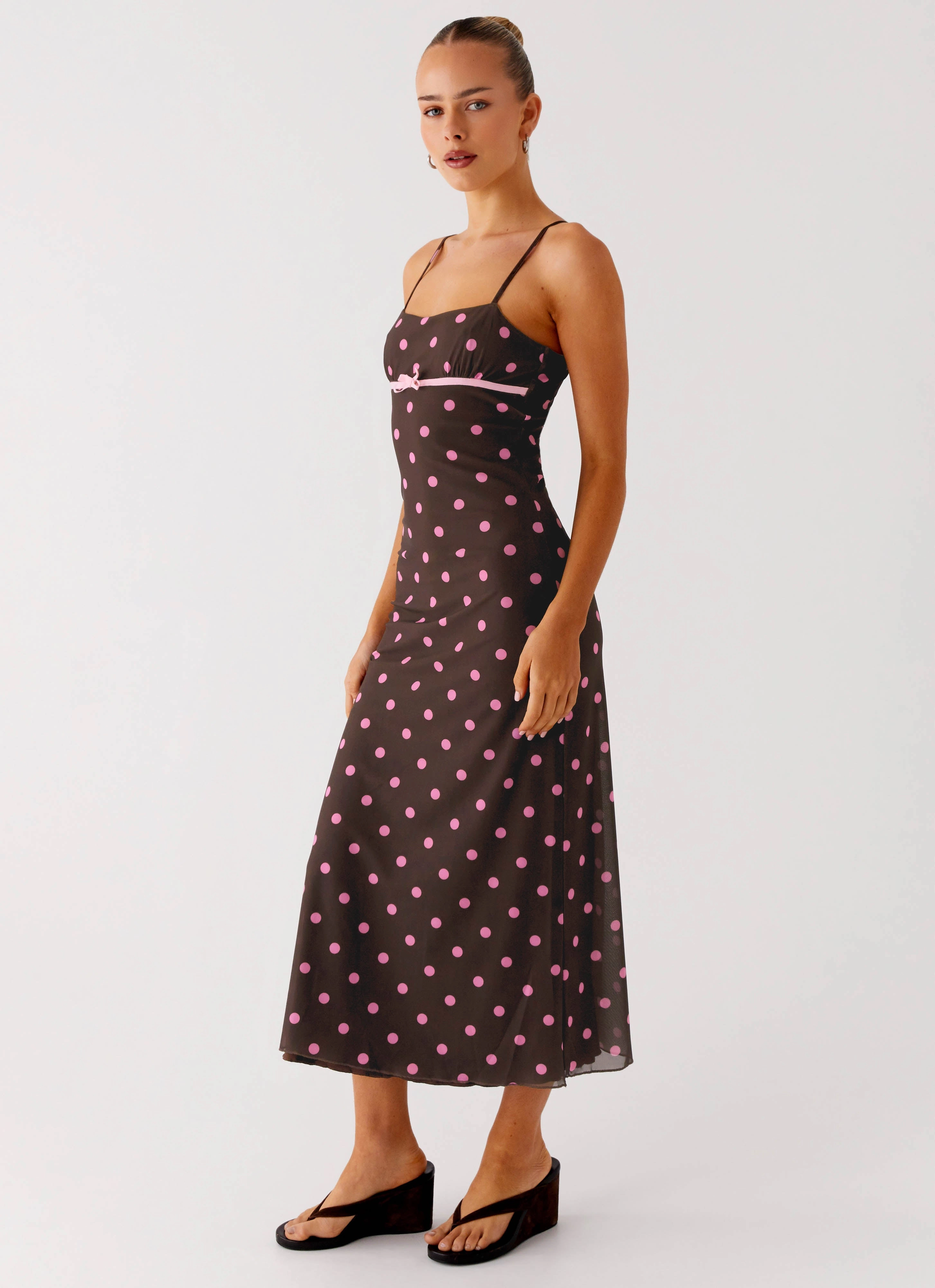 Latto Midi Dress - Chocolate Strawberry Dot petite size Drawstring-Waist