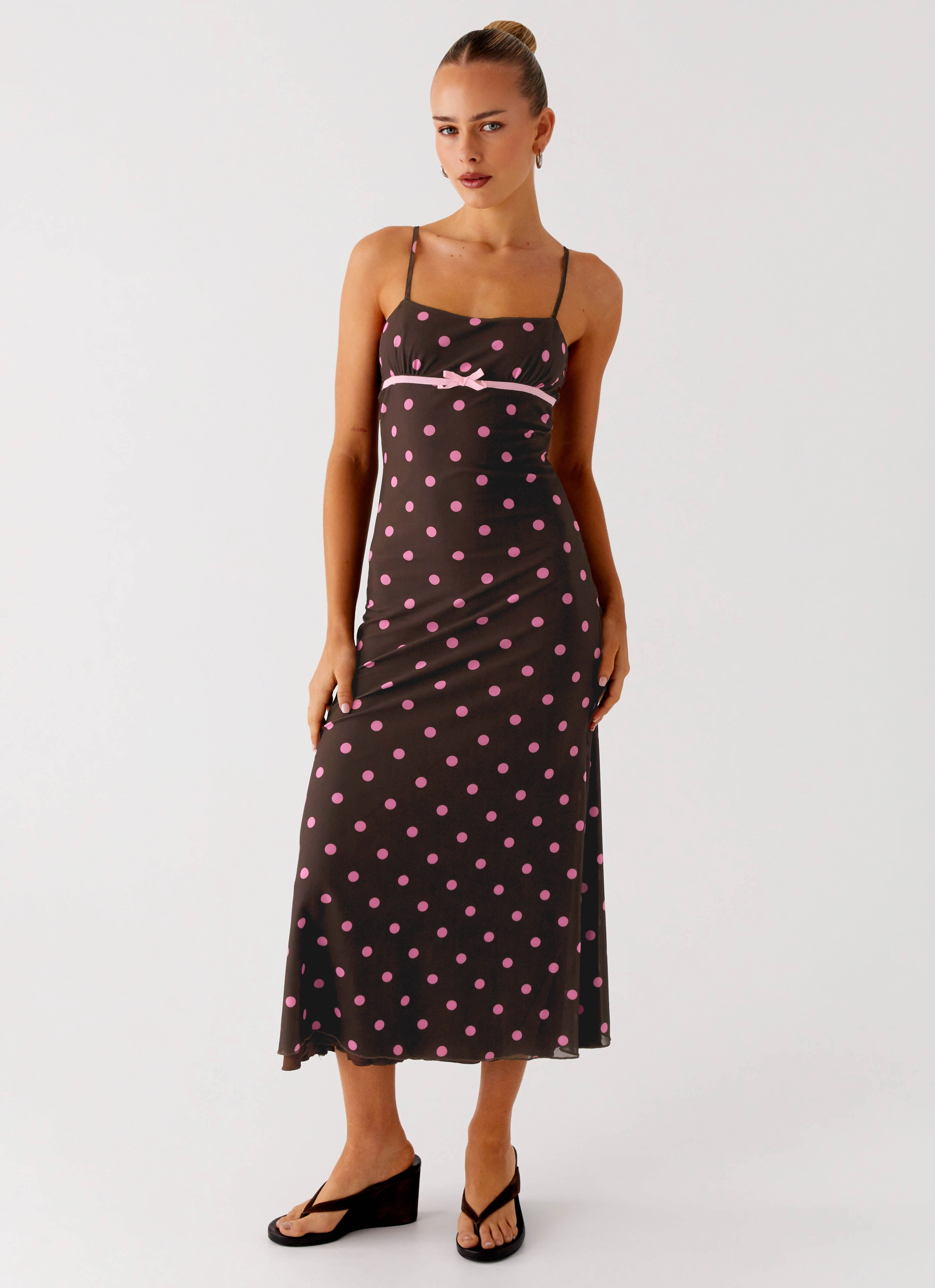 Classic Look Church Scene Latto Midi Dress - Chocolate Strawberry Dot