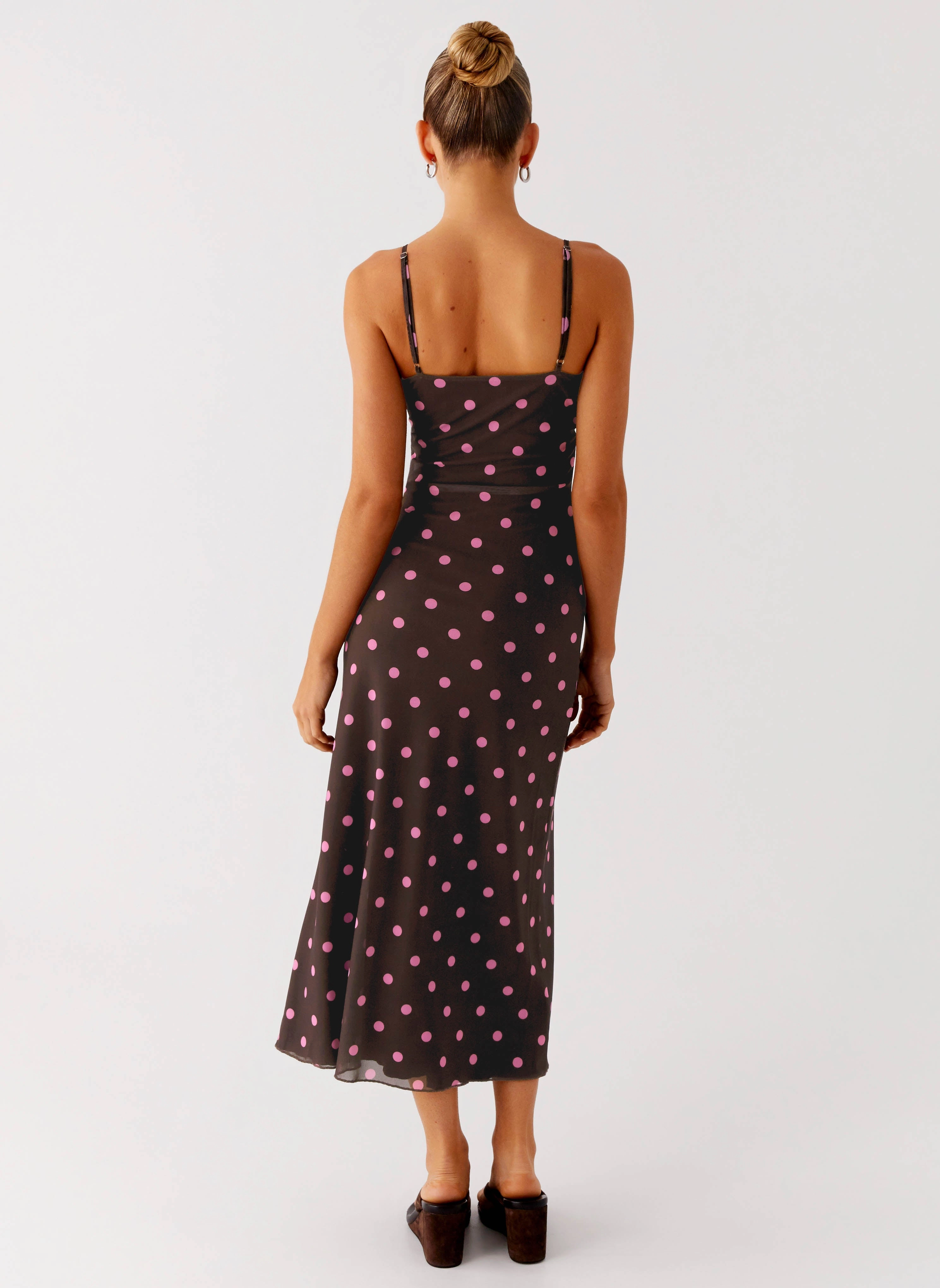 Silk Flow Latto Midi Dress - Chocolate Strawberry Dot