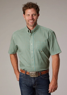 Roper Mens Sedona Foulard Turquoise 100% Cotton 1 Pkt S/S Shirt family gathering Classic Look