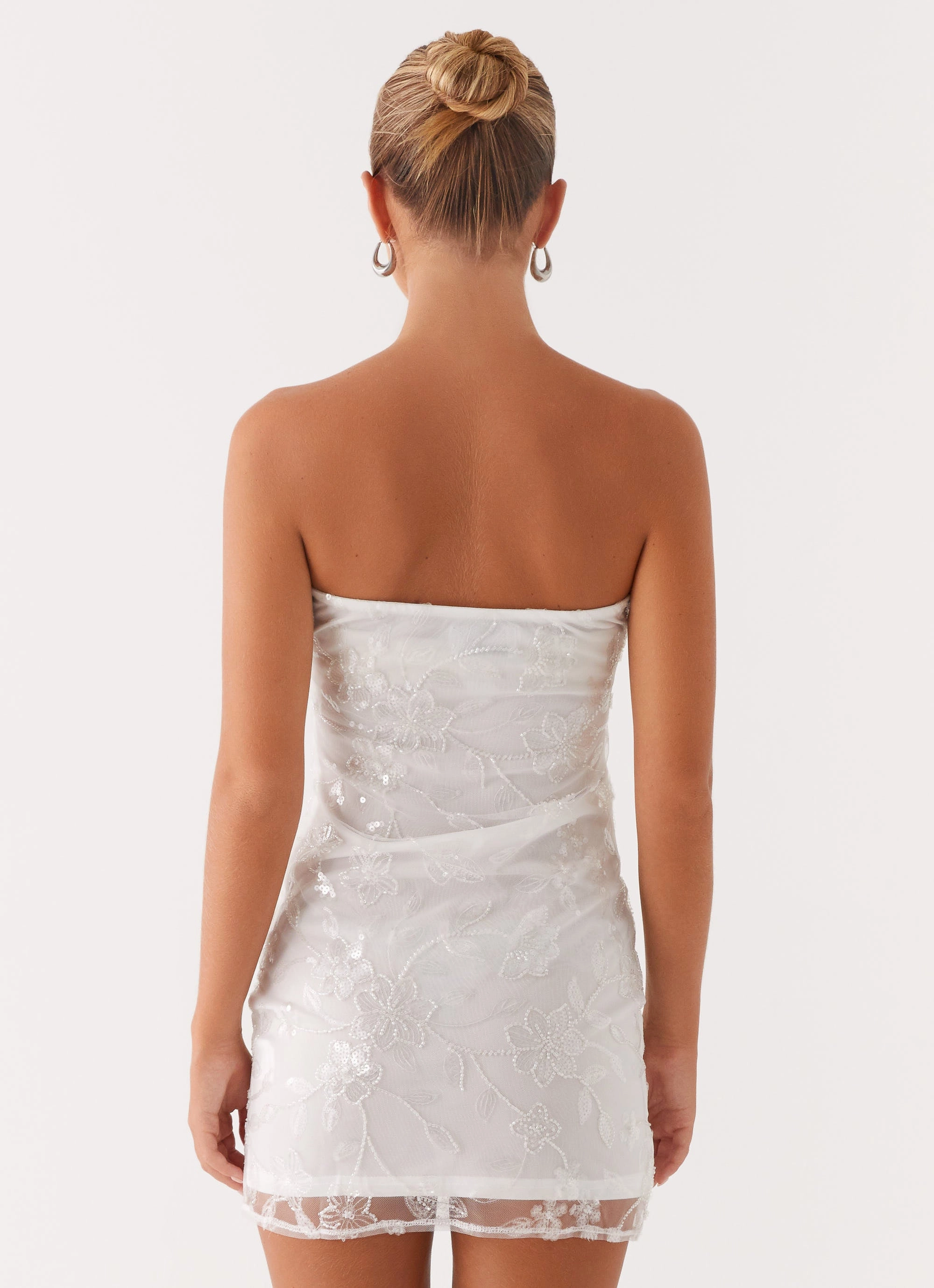 Belted-Style Moorey Beaded Mini Dress - White Silver