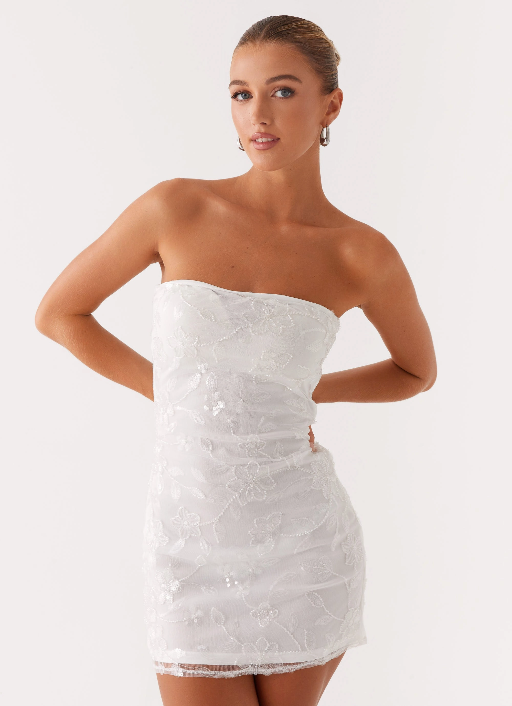 All Day Look Moorey Beaded Mini Dress - White Silver