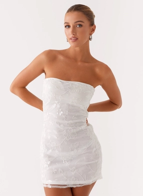 All Day Look Moorey Beaded Mini Dress - White Silver