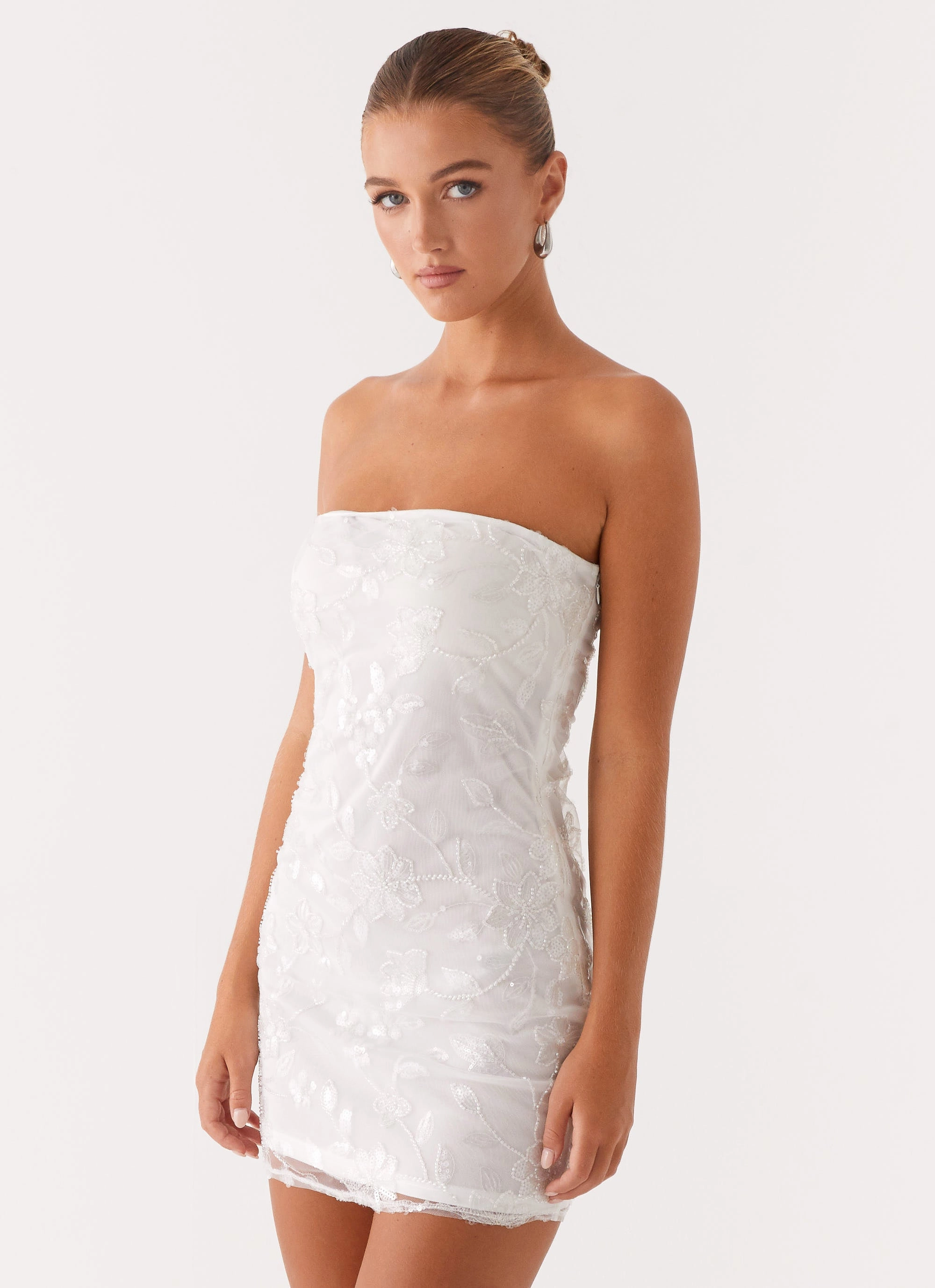 Tactile Feel Moorey Beaded Mini Dress - White Silver