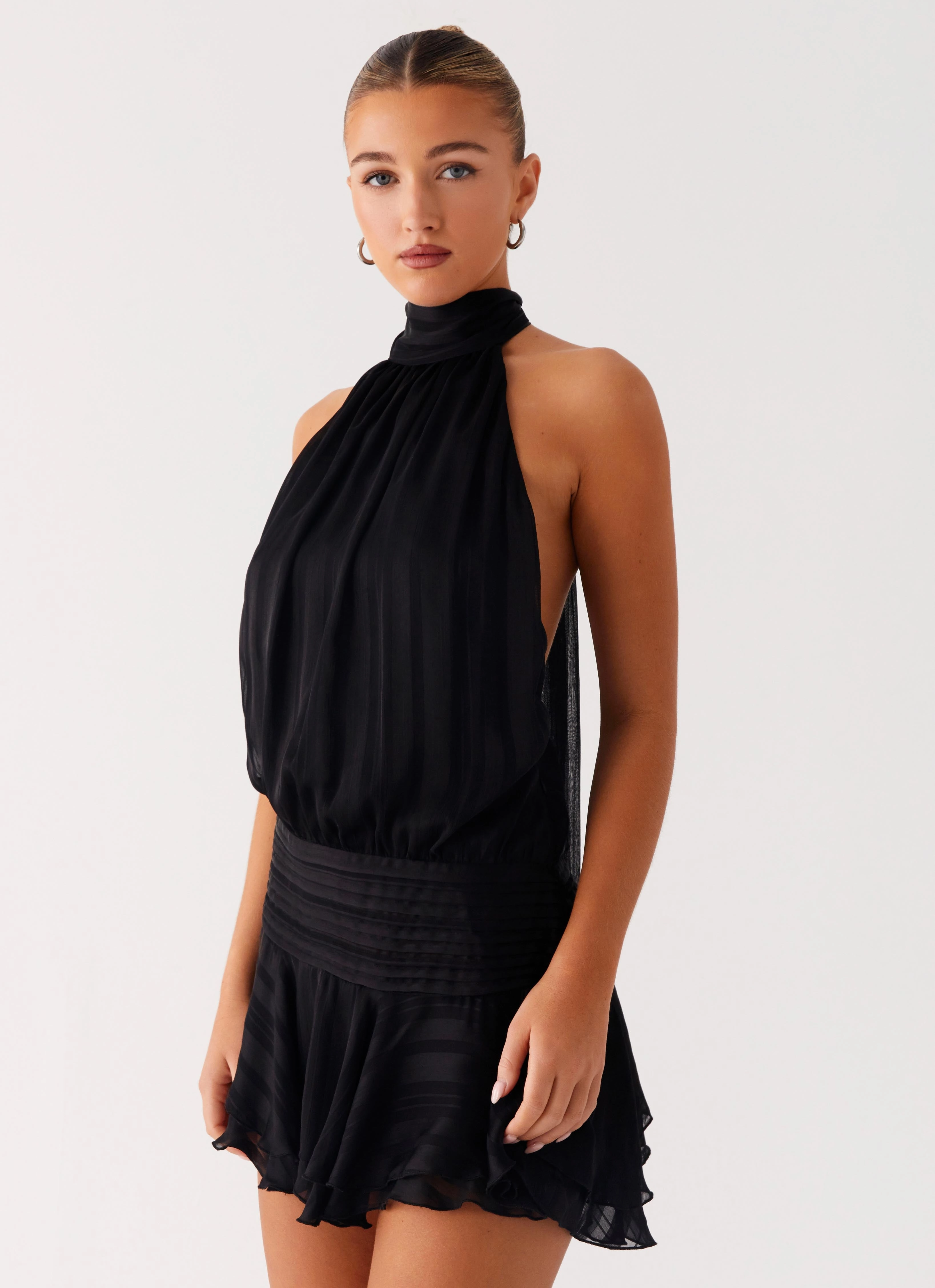 Willow Chiffon Mini Dress - Black Urban Casual