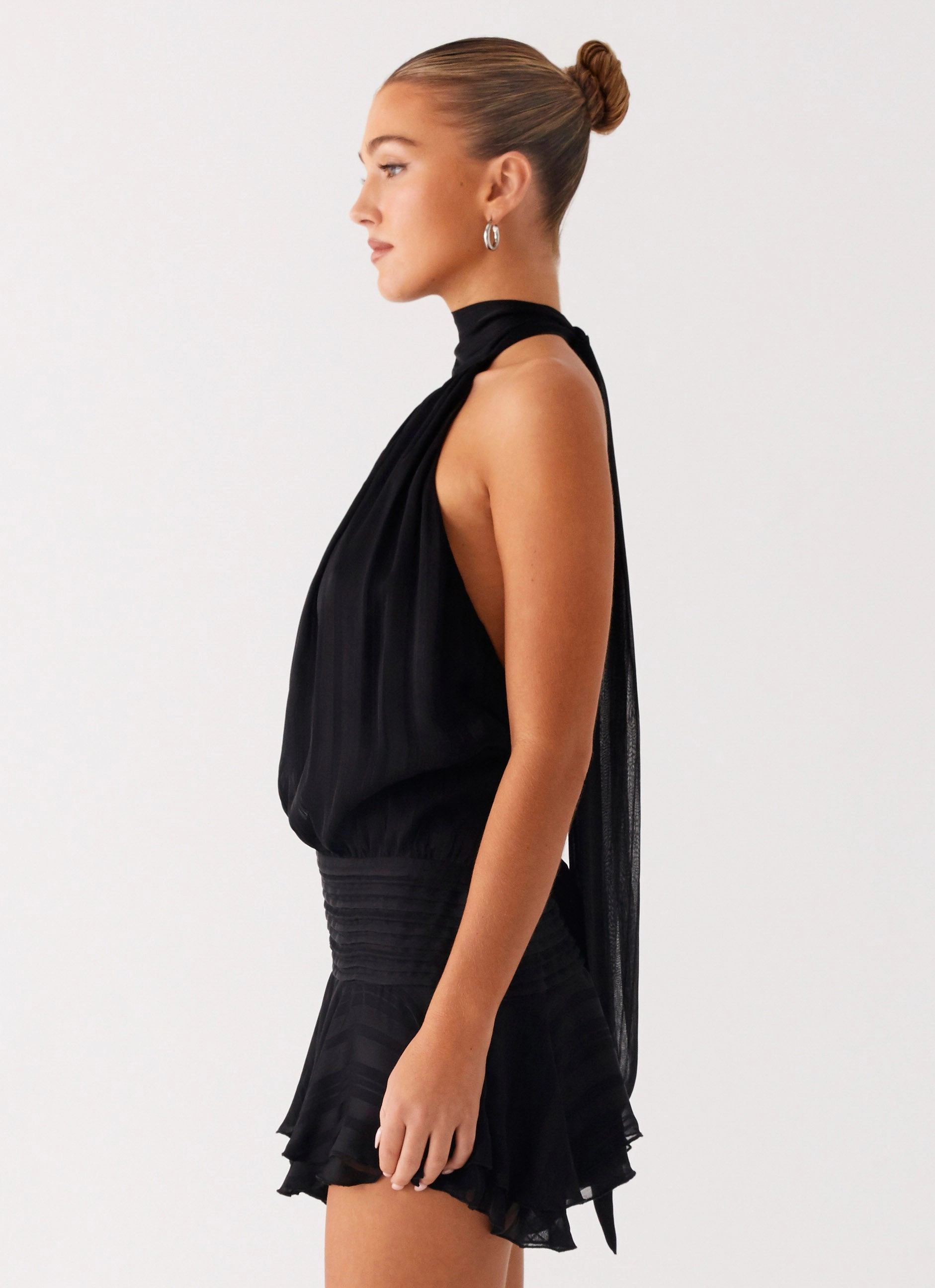 Semi Fit Daywear Comfort Willow Chiffon Mini Dress - Black