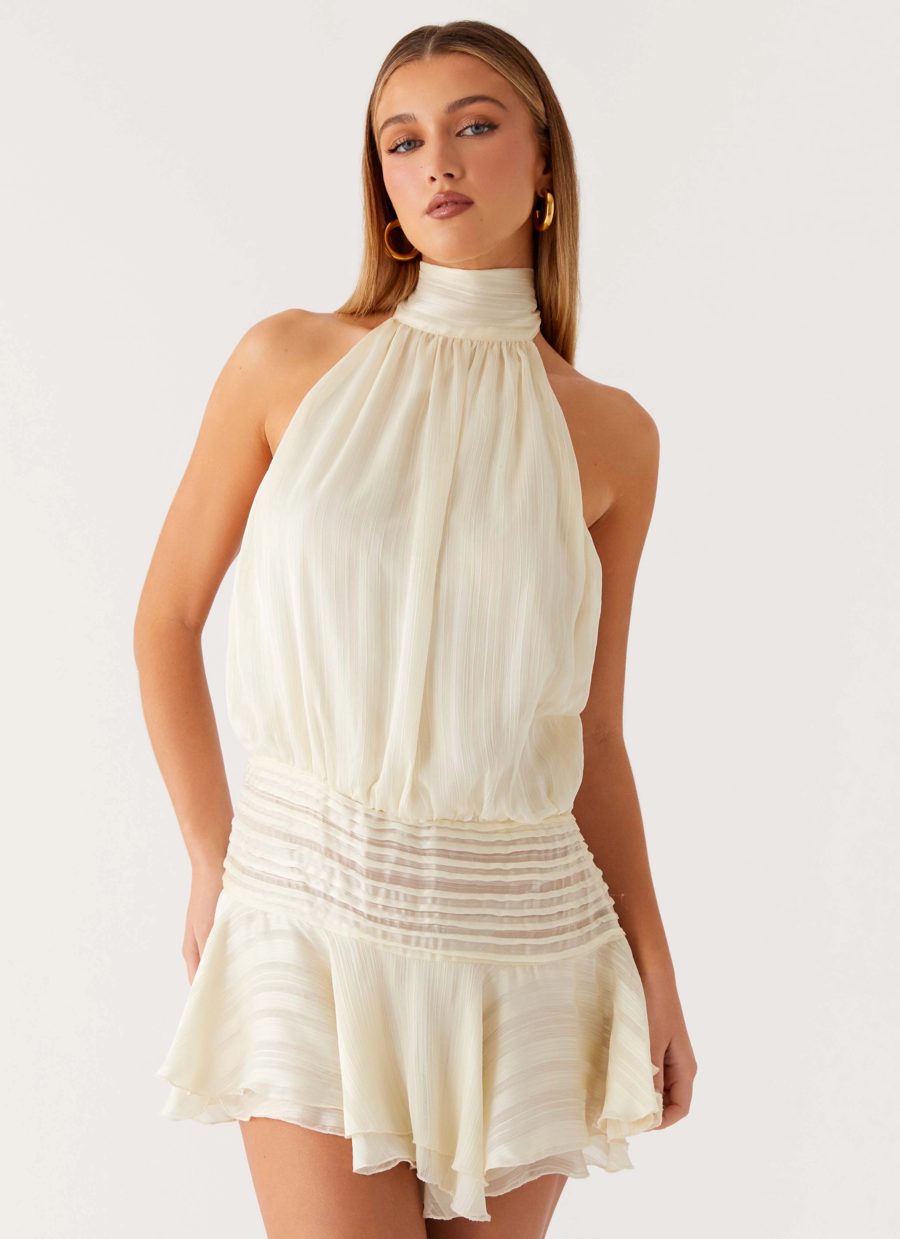Willow Chiffon Mini Dress - Ivory Linen Vibe