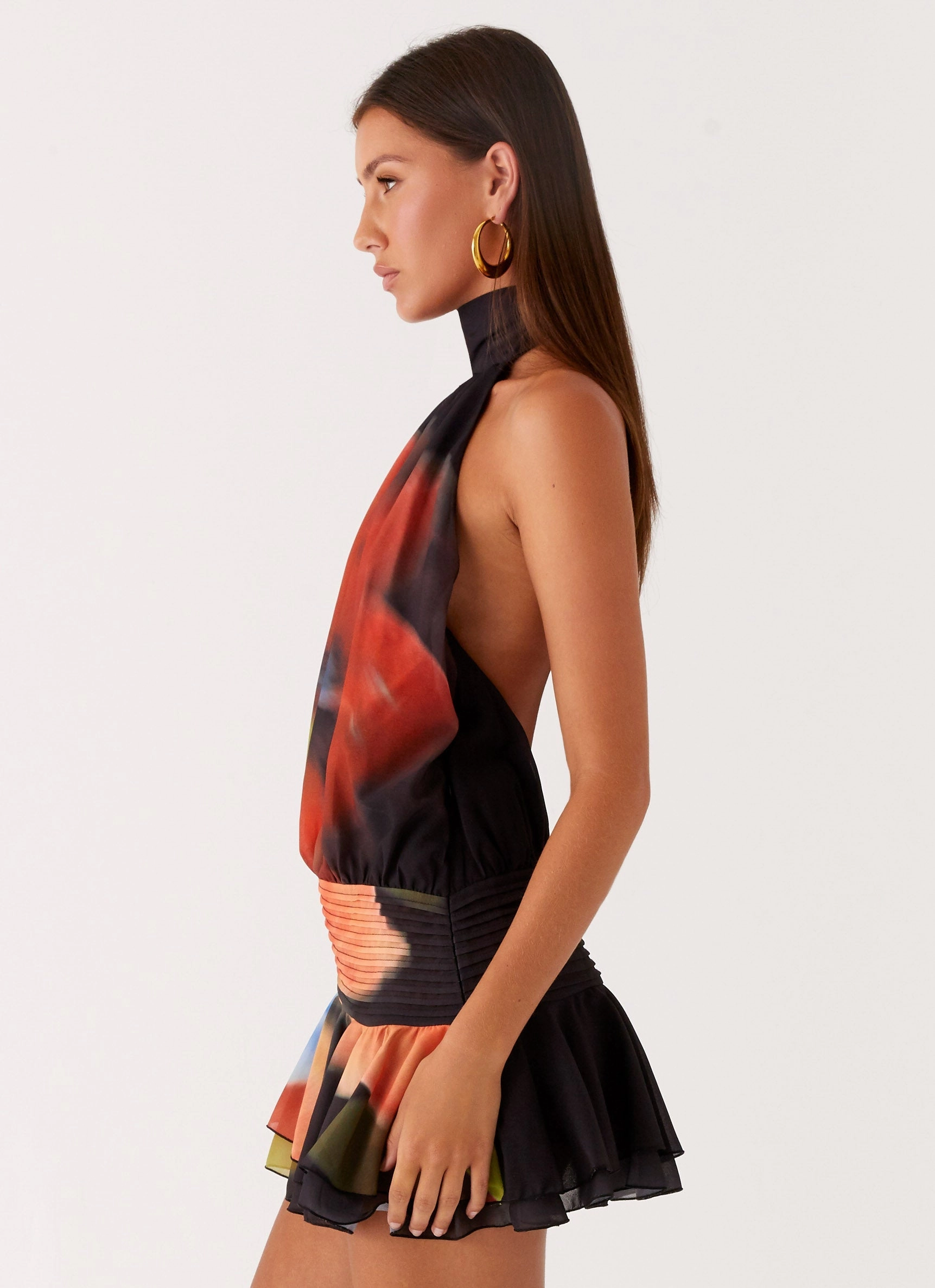 Willow Chiffon Mini Dress - Moody Floral Flattering Cut Wear Smooth Feel