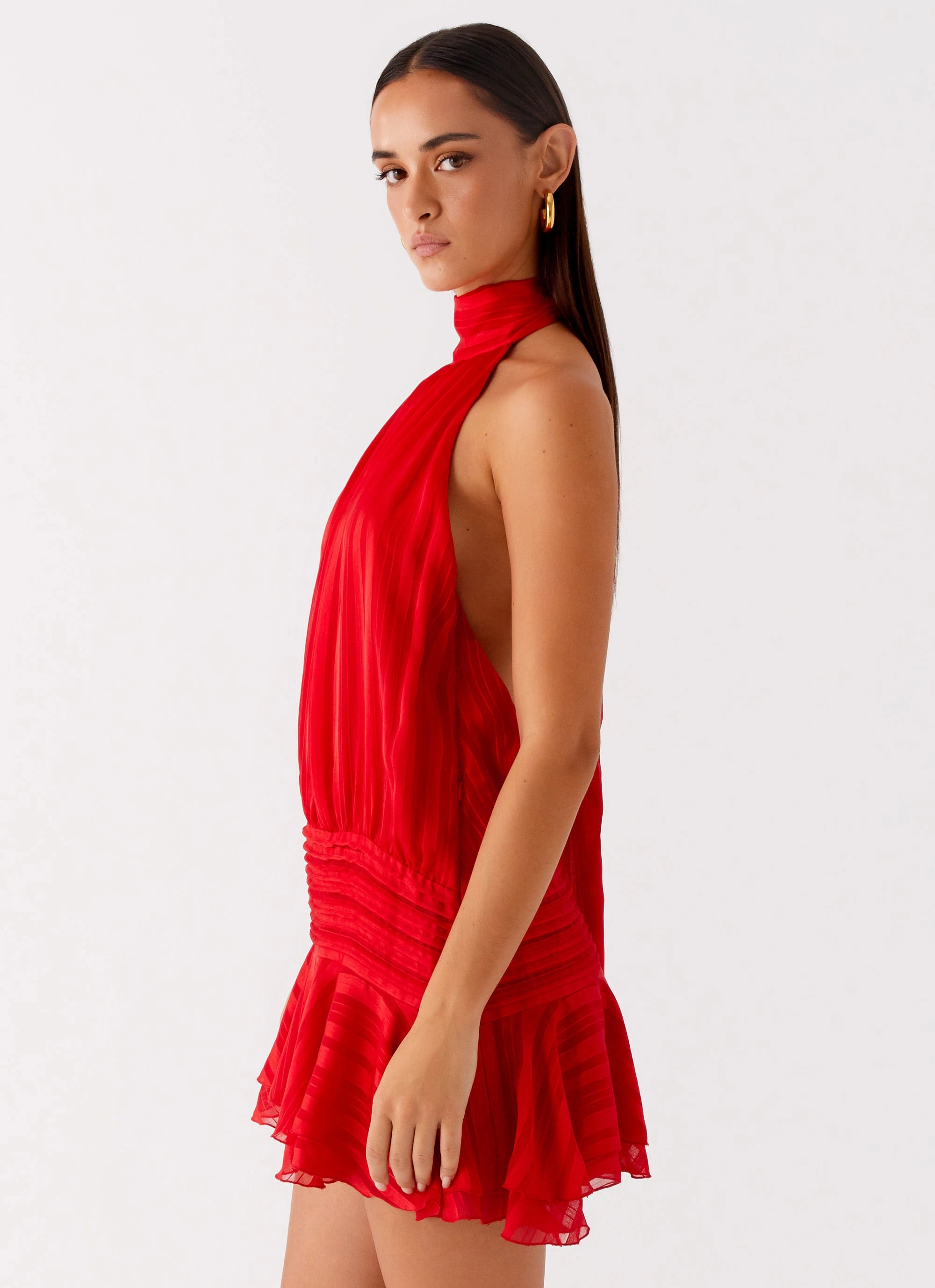 Willow Chiffon Mini Dress - Red Dainty Finish