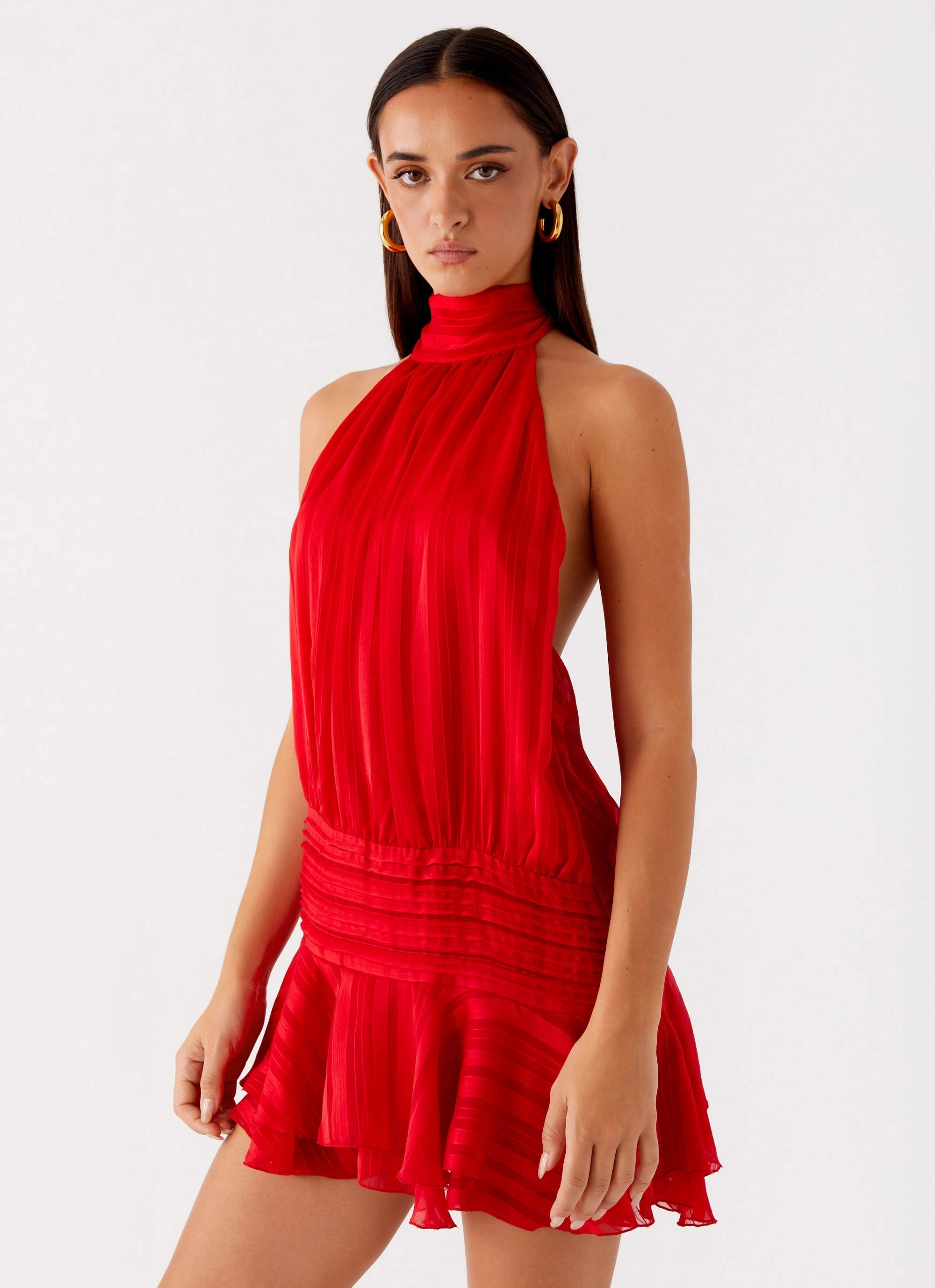 FadeResistantColor Willow Chiffon Mini Dress - Red