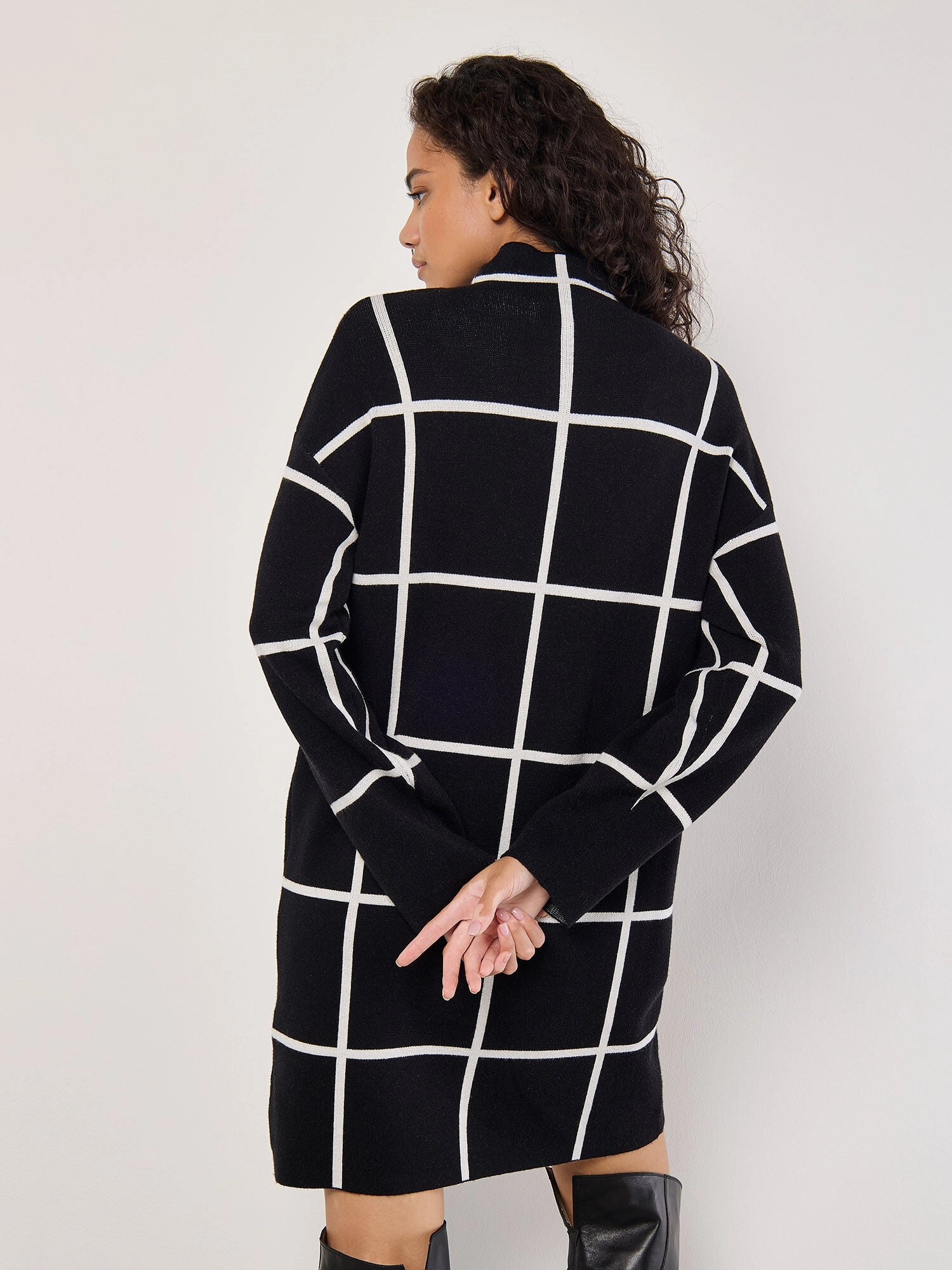 Fashion Look Windowpane Sweater Dress in Black