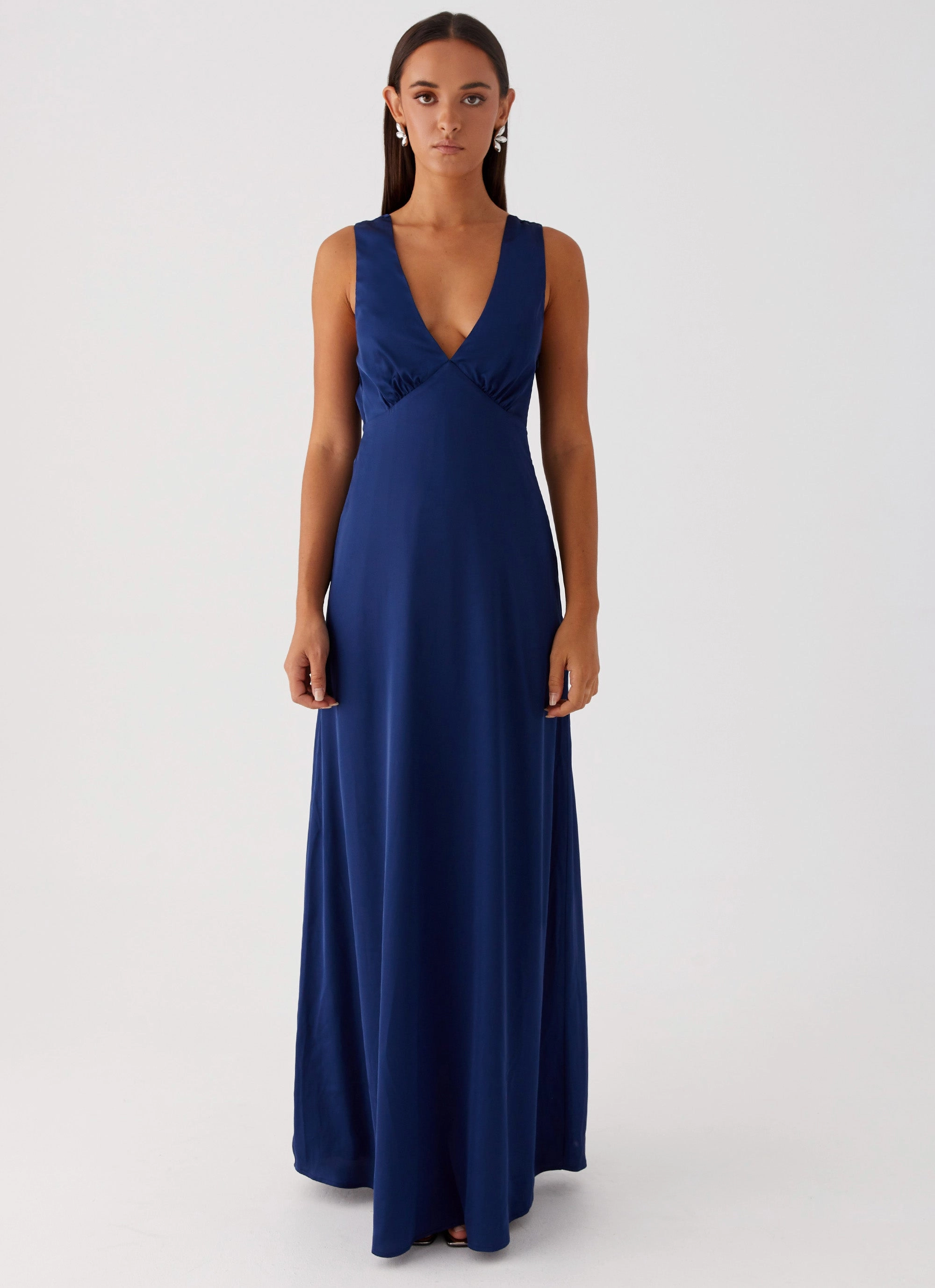 Built-In-Slip Open Design Winnie Cowl Back Maxi Dress - Navy