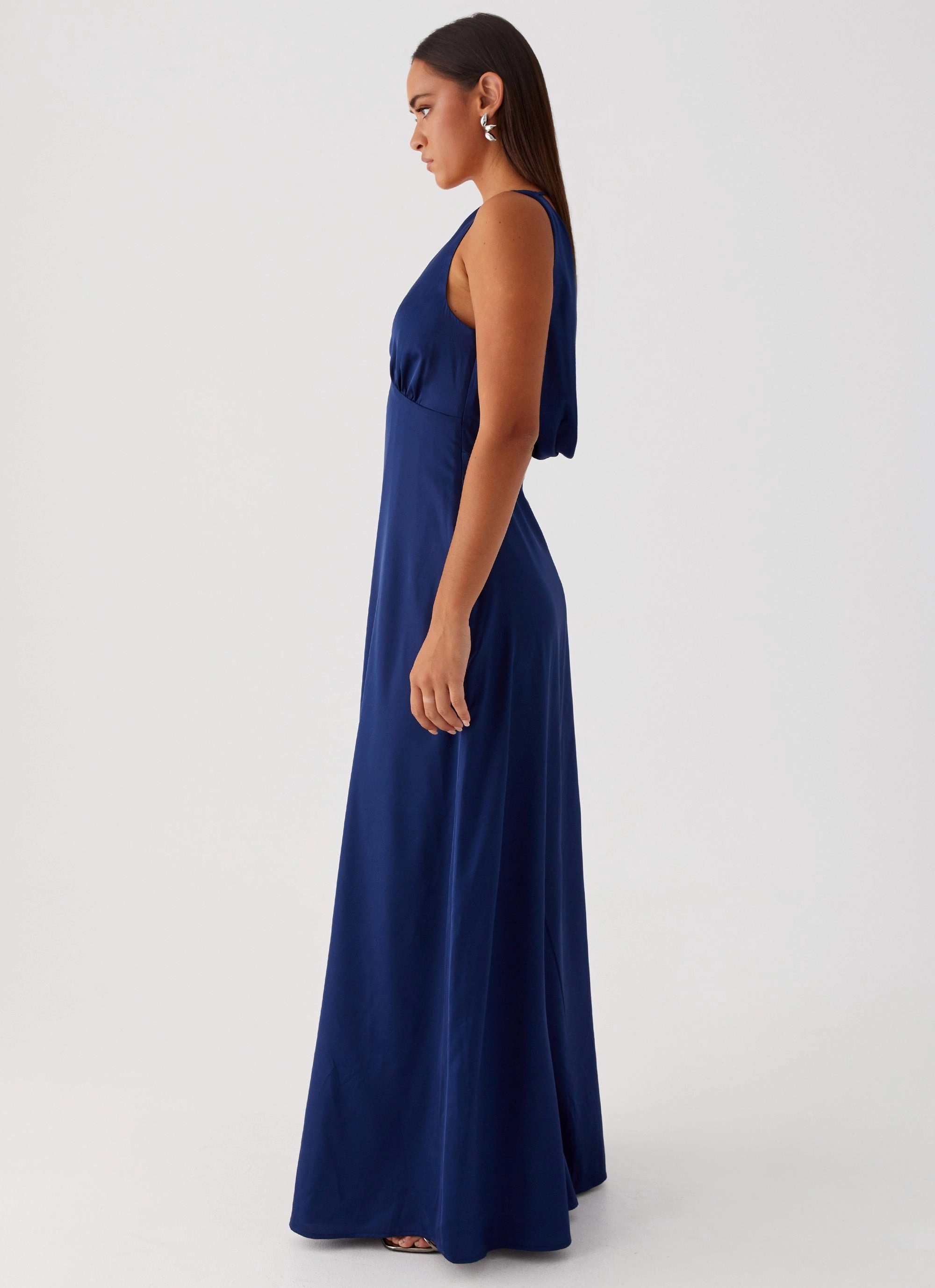 Winnie Cowl Back Maxi Dress - Navy Shiny-Lining Comfortable fit dress for all body types