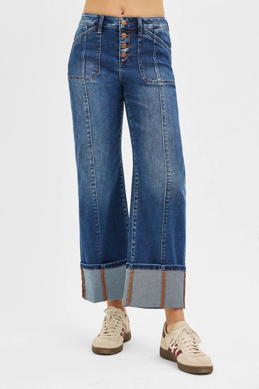 Winnie High Rise Crop Wide Straight Cuffed Jeans Beach Day Sustainable Artist Vibe Premium
