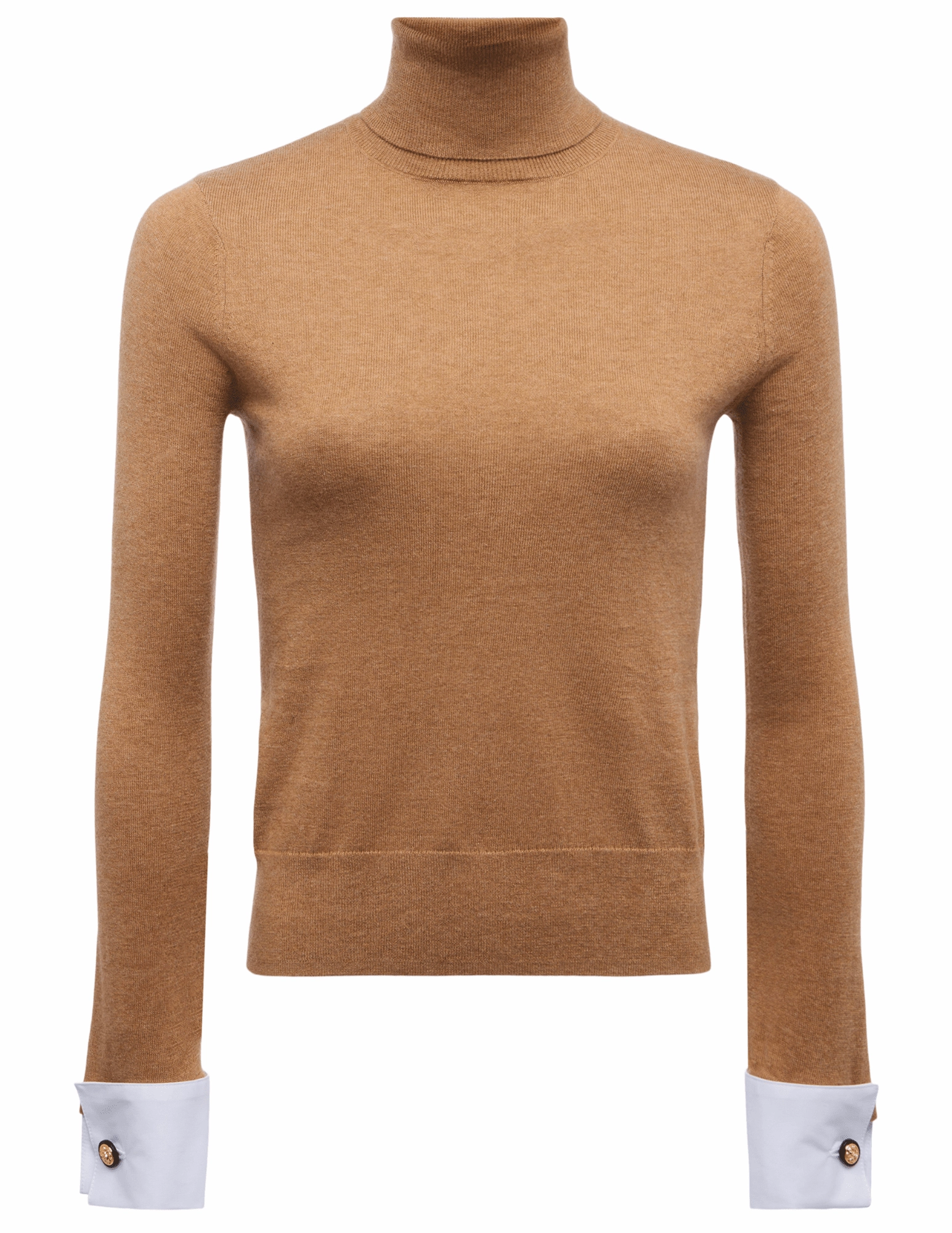 L'AGENCE Flora Poplin Cuff Turtleneck in Chestnut Knit Layering Stylish Knitwear