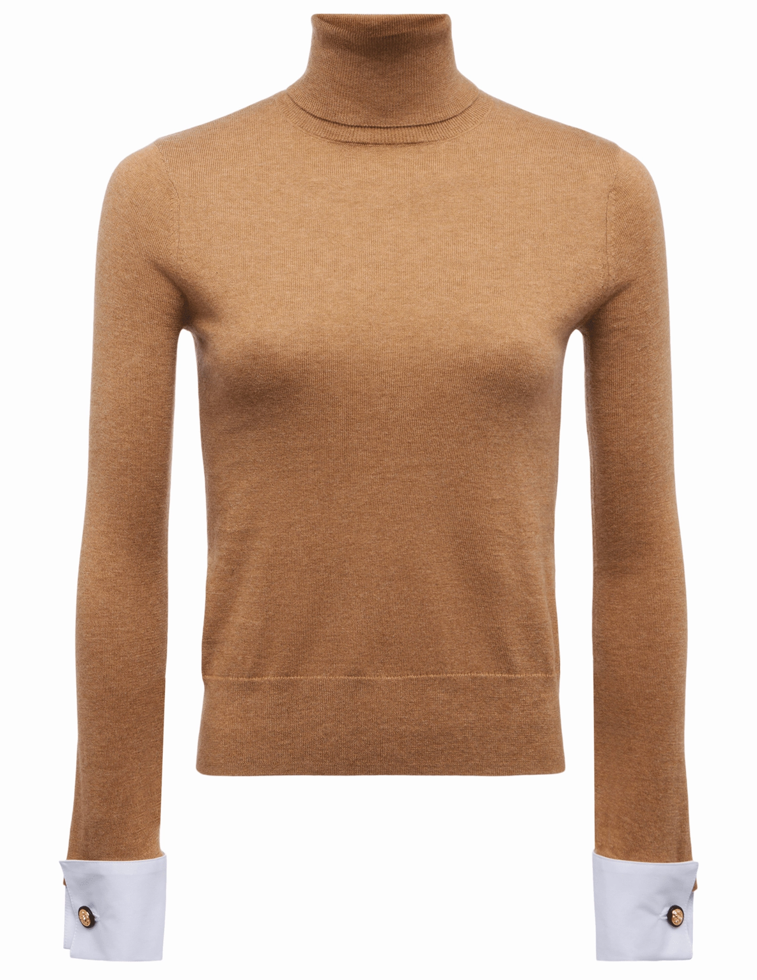 Merino Wool L'AGENCE Flora Poplin Cuff Turtleneck in Chestnut