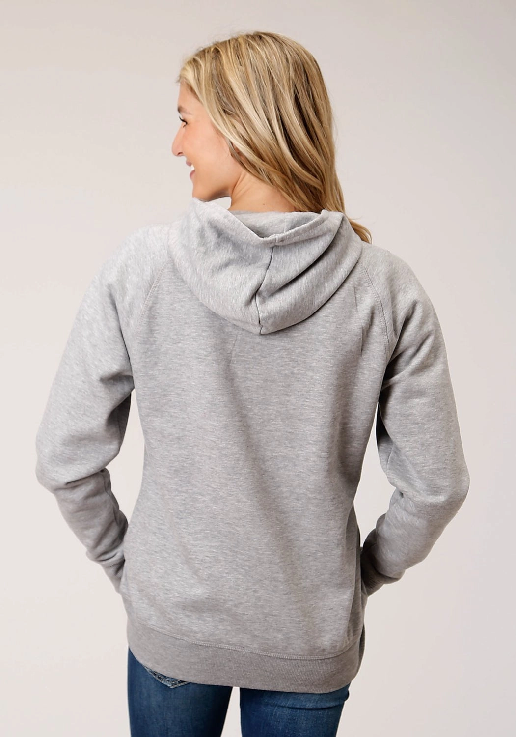 Chilly Layer Cozy Knit Stetson Womens Grey Cotton Blend 3 Button Applique Hoodie