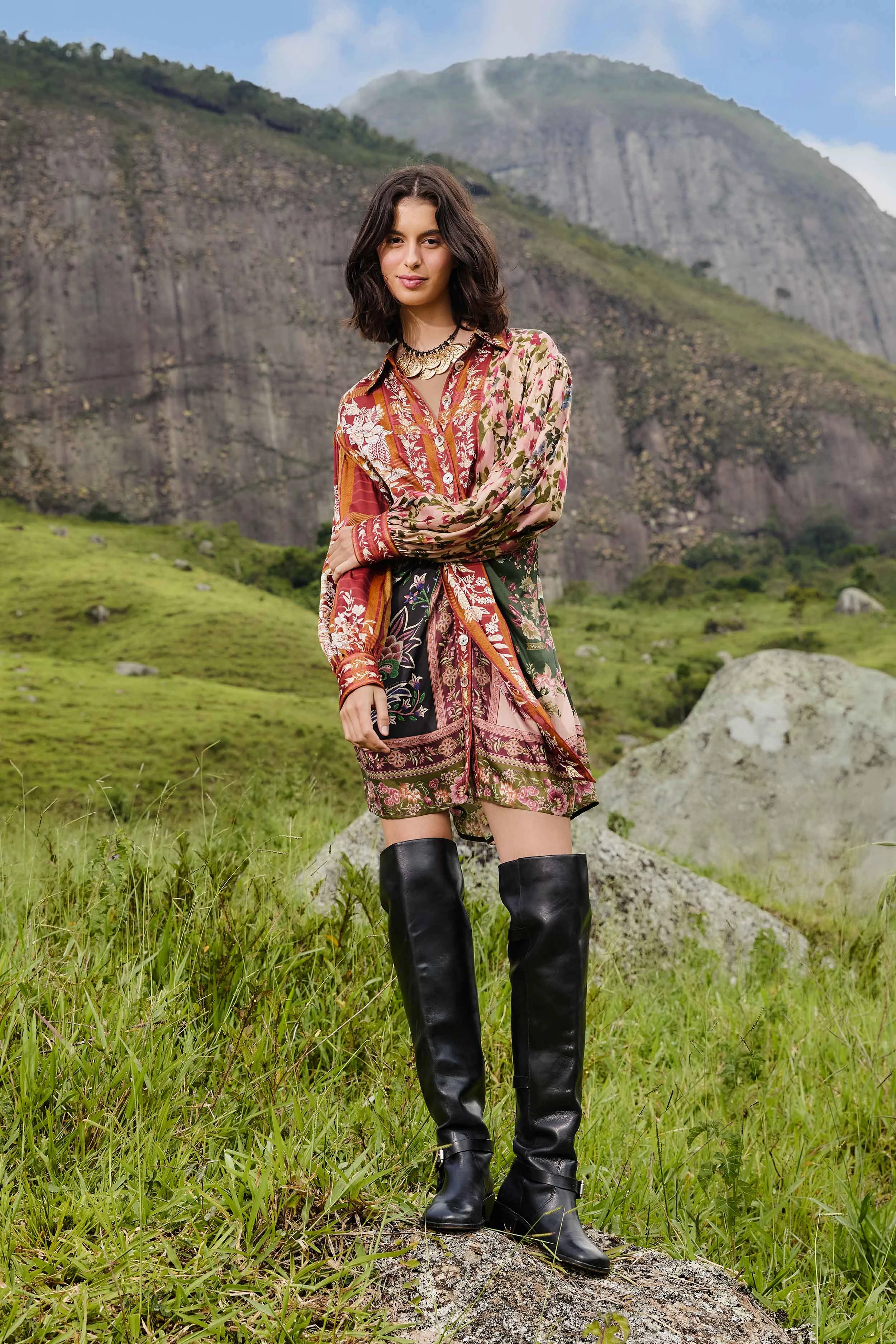 Winter Garden Mix Mini Dress in Multi Beadwork Flowing Fit