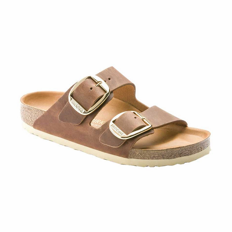 Timeless Lifestyle Slides Women's Arizona Big Buckle (NARROW) Cognac Oiled Leather
