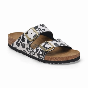 Fashion Comfort Slides Women's Arizona Narrow Blooms White/Black Birko-Flor