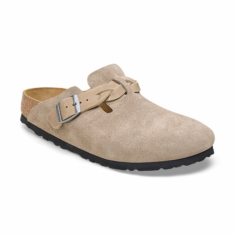 Women's Boston Braid Narrow Taupe Suede Versatile Style
