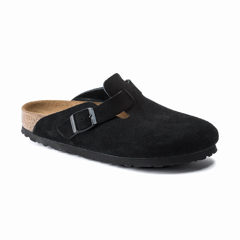 Women's Boston Soft Footbed Black Suede Quick Dry Slides