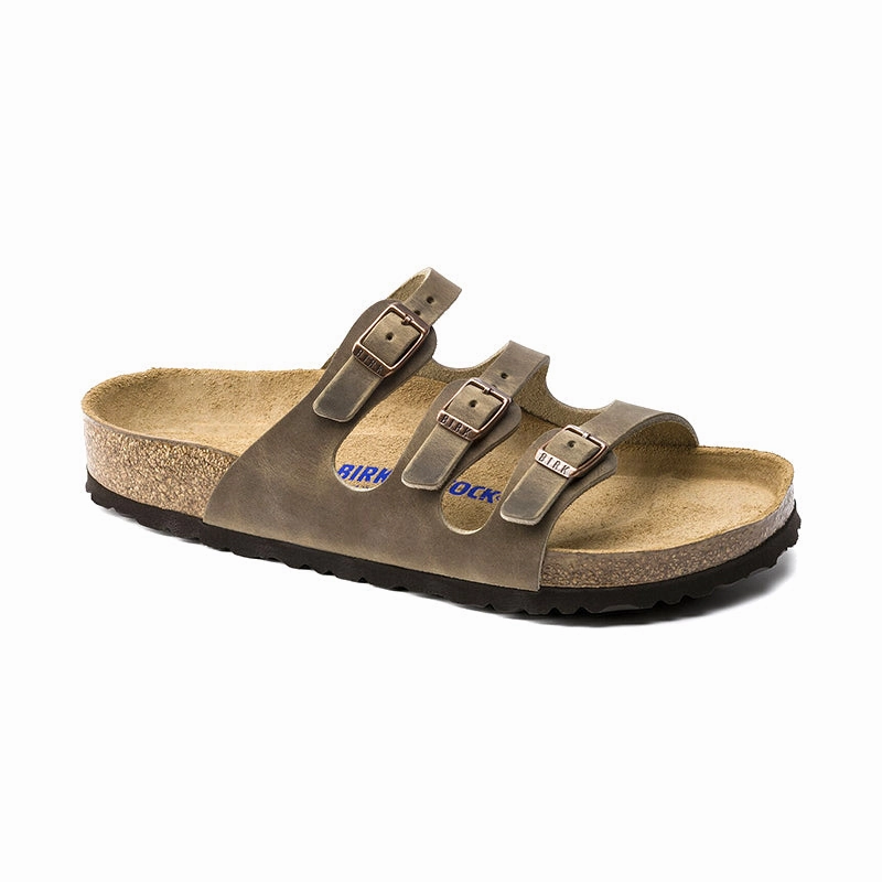 Women's Florida Soft Footbed Tobacco Oiled Leather Gentle Lifestyle Slides Comfort Ready Sandals