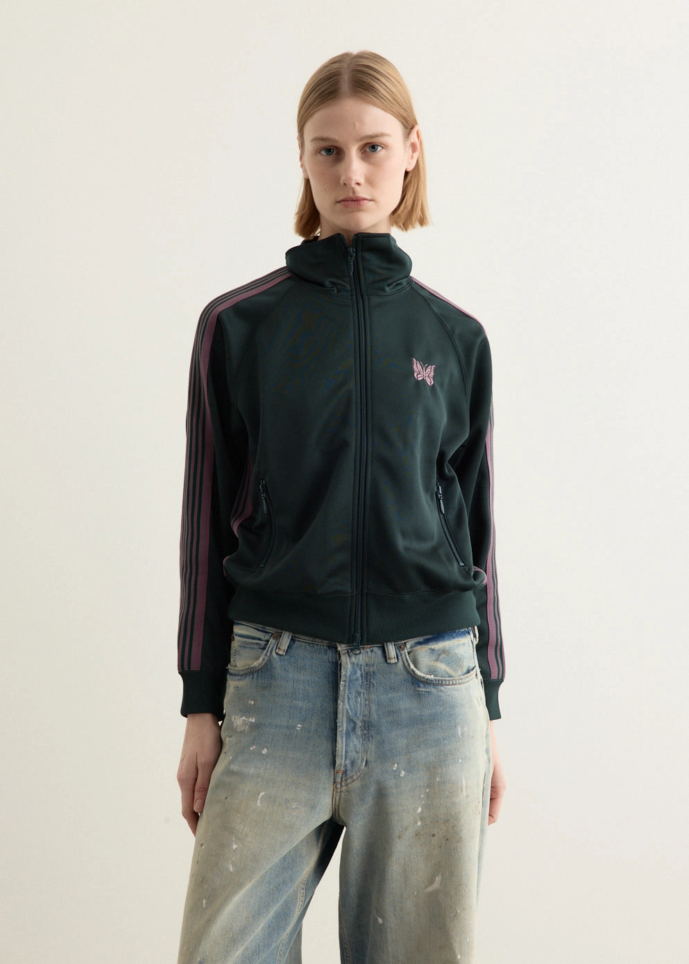 Taped Neckline Daily Look Women's Poly Smooth Track Jacket