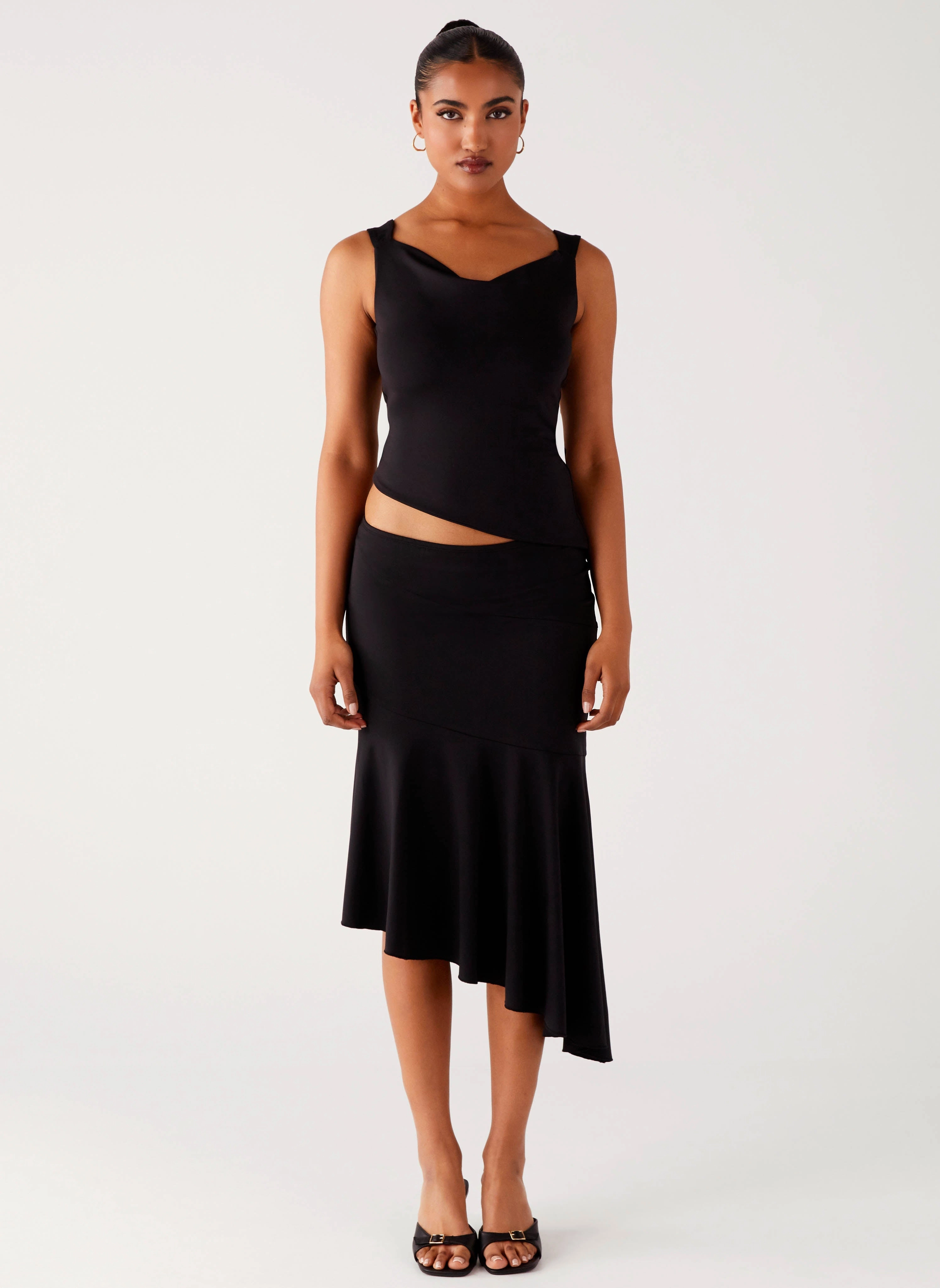 Wonderlust Midi Skirt - Black Subtle Finish Shape Enhancing