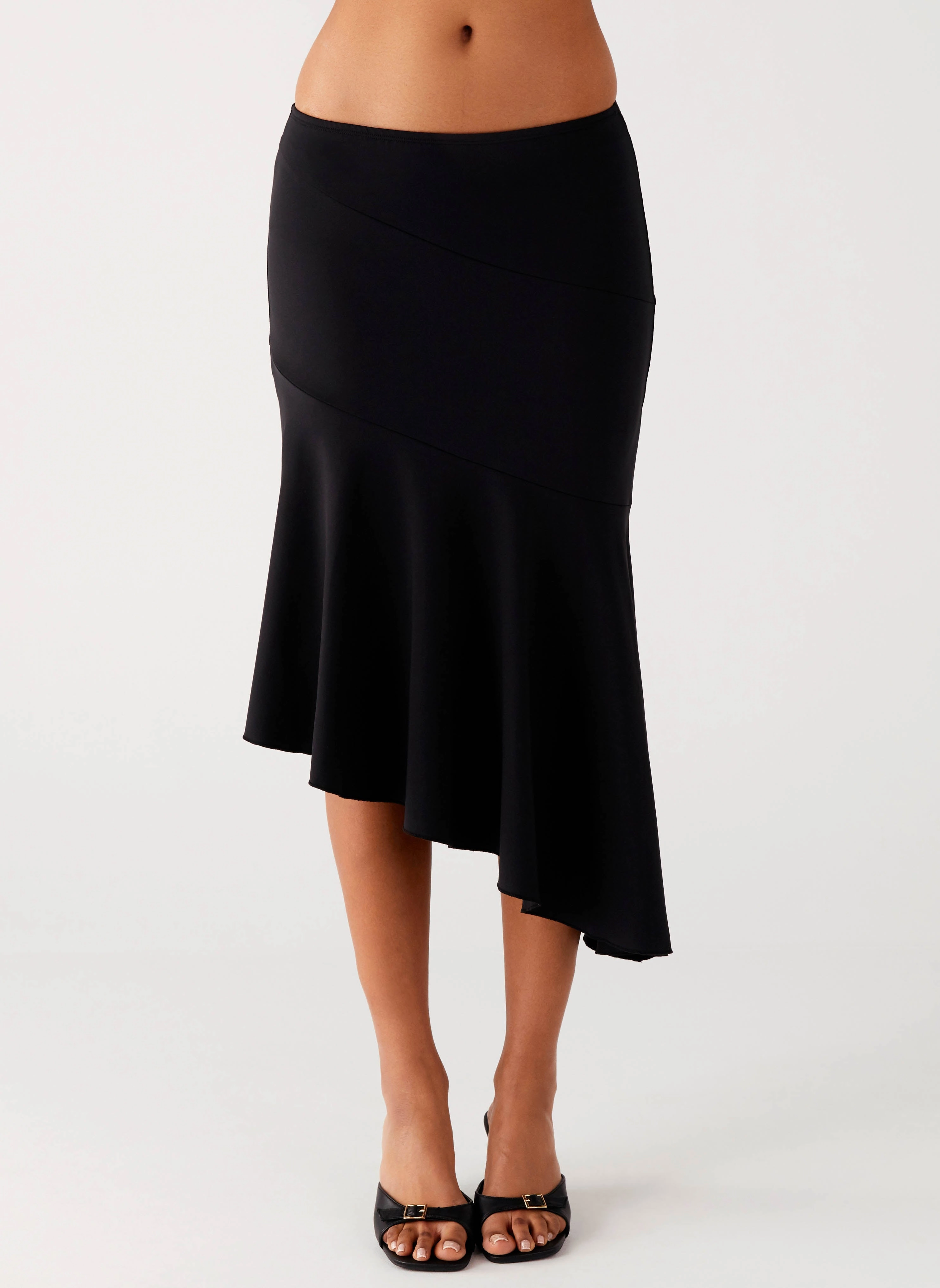 Casual Wear Shape Enhancing Wonderlust Midi Skirt - Black