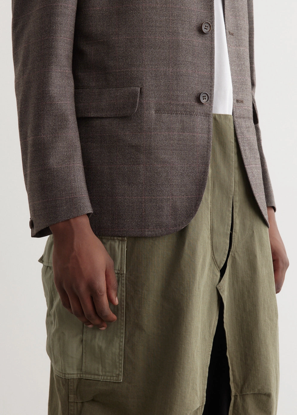 Reflective Safety Accents HighCollarDesign Wool Check x Cargo Pant Tailored Coat