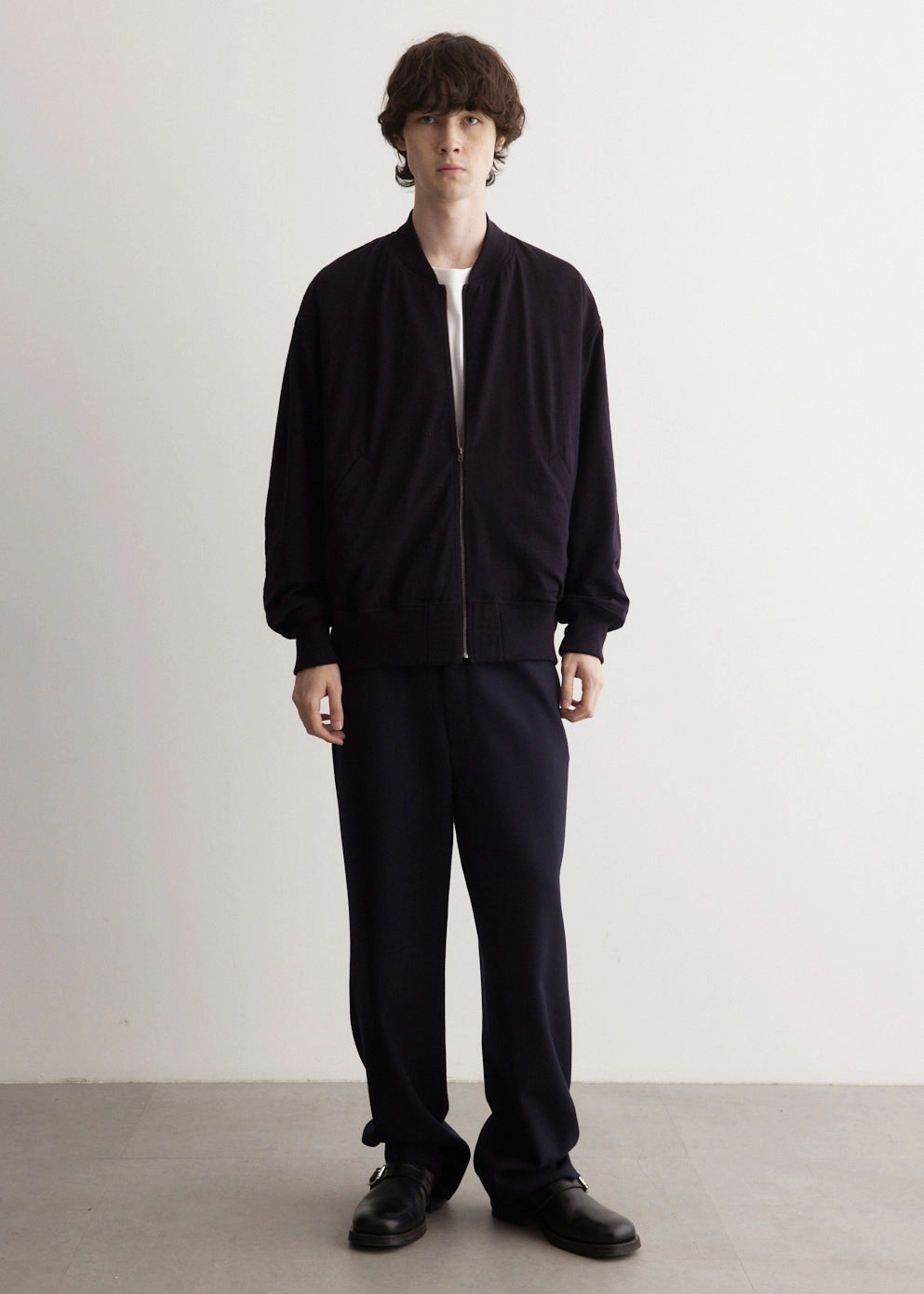 No Wrinkle Wool Knit Zip Up Blouson