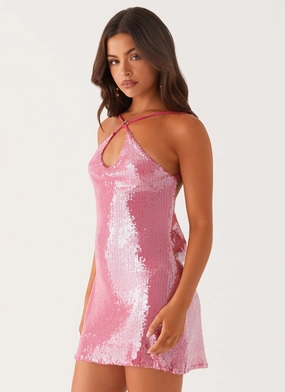 Radiant Energy Cowl Back Mini Dress - Fuchsia Graceful Ease